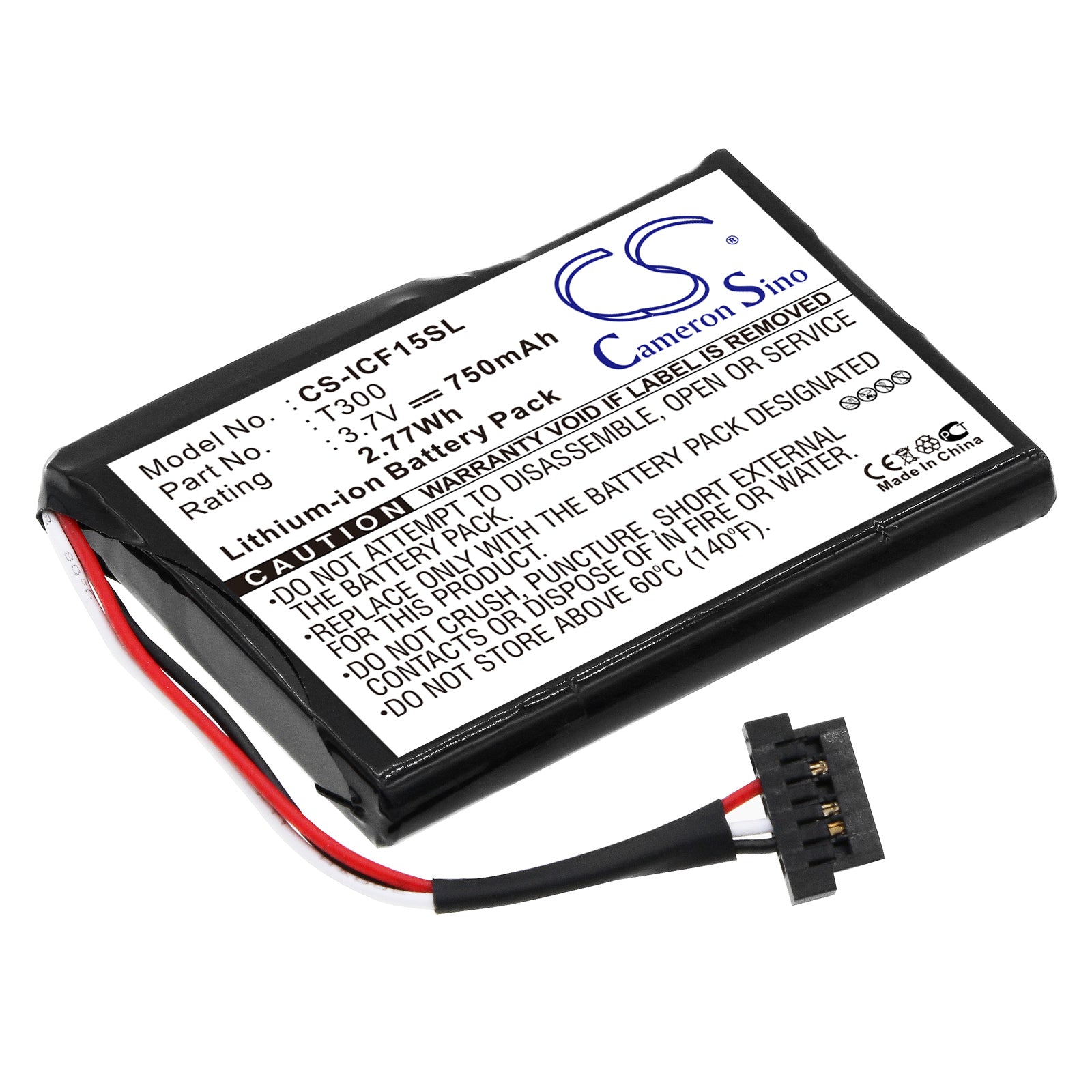 750mAh Replacement Battery for Navman F15, S45 GPS Navigator - 3.7V Li-ion, T300, 50.18x36.39x5.35mm