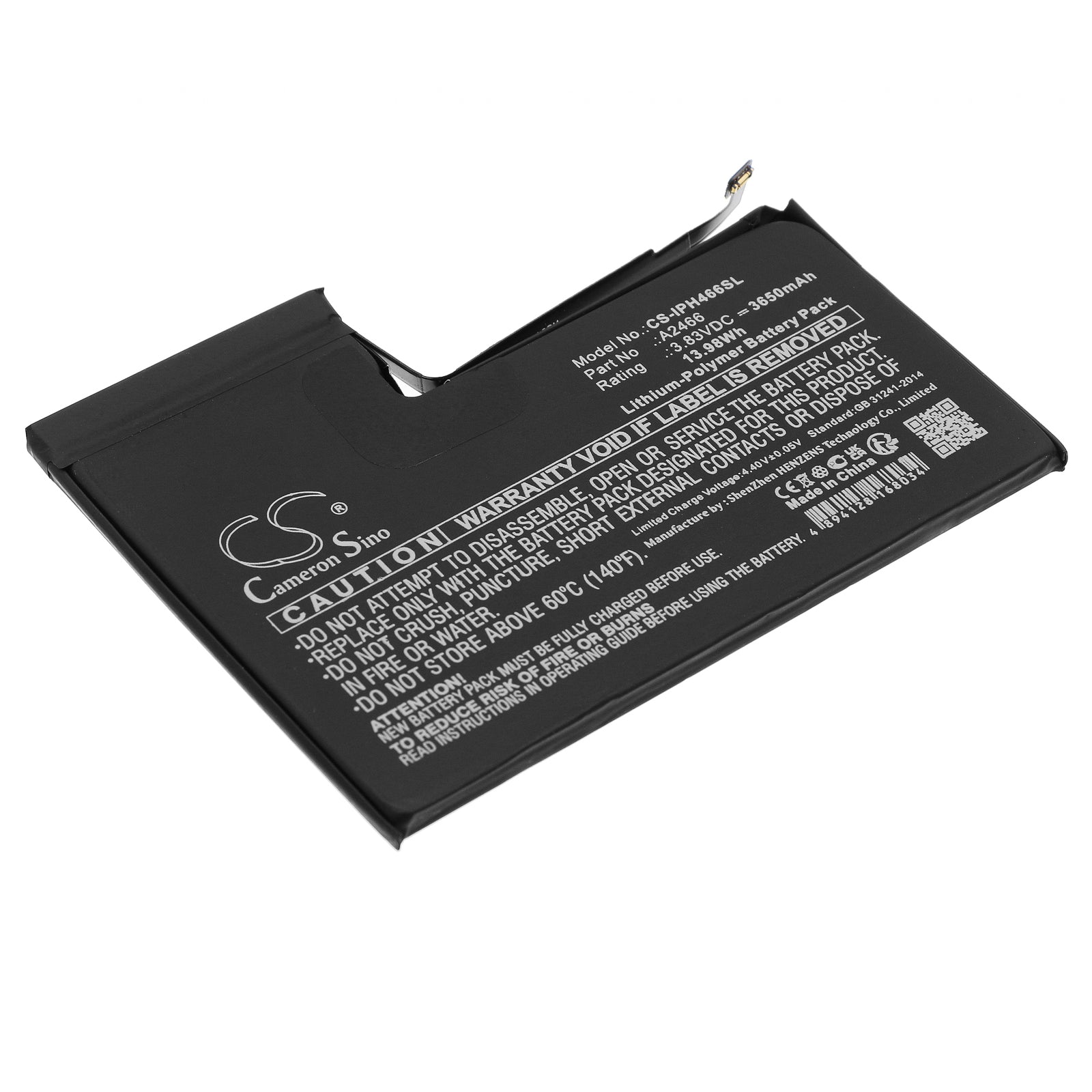3650mAh Replacement Battery for Apple iPhone 12 Pro Max - Li-Polymer, A2466, 13.98Wh, 3.83V - Repair Part