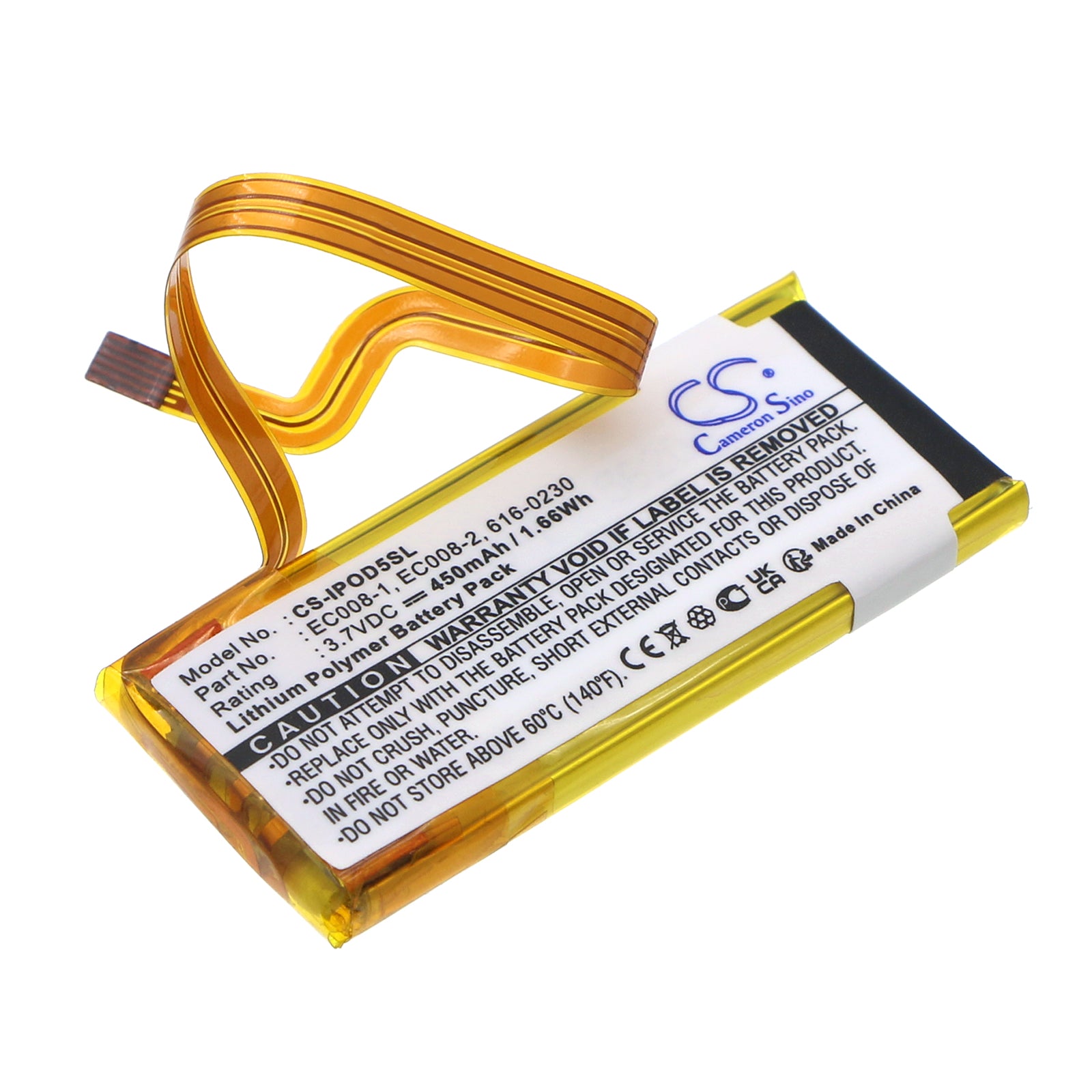 450mAh Replacement Battery for Apple iPod Classic 5th/6th Gen (30GB/80GB) - 3.7V Li-Polymer