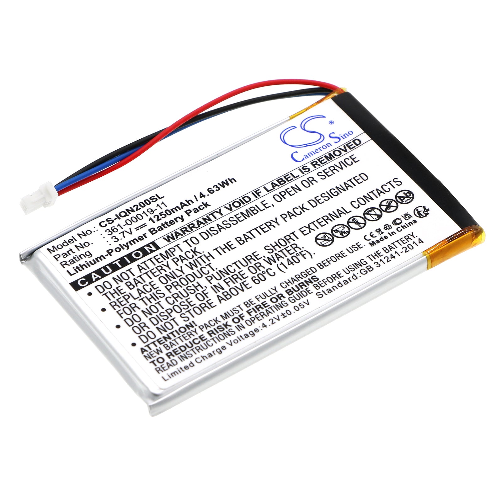 1250mAh Replacement Battery for Garmin Nuvi 200 GPS - 200, 200W, 205, 205W, 250, 250W - 3.7V Li-Polymer