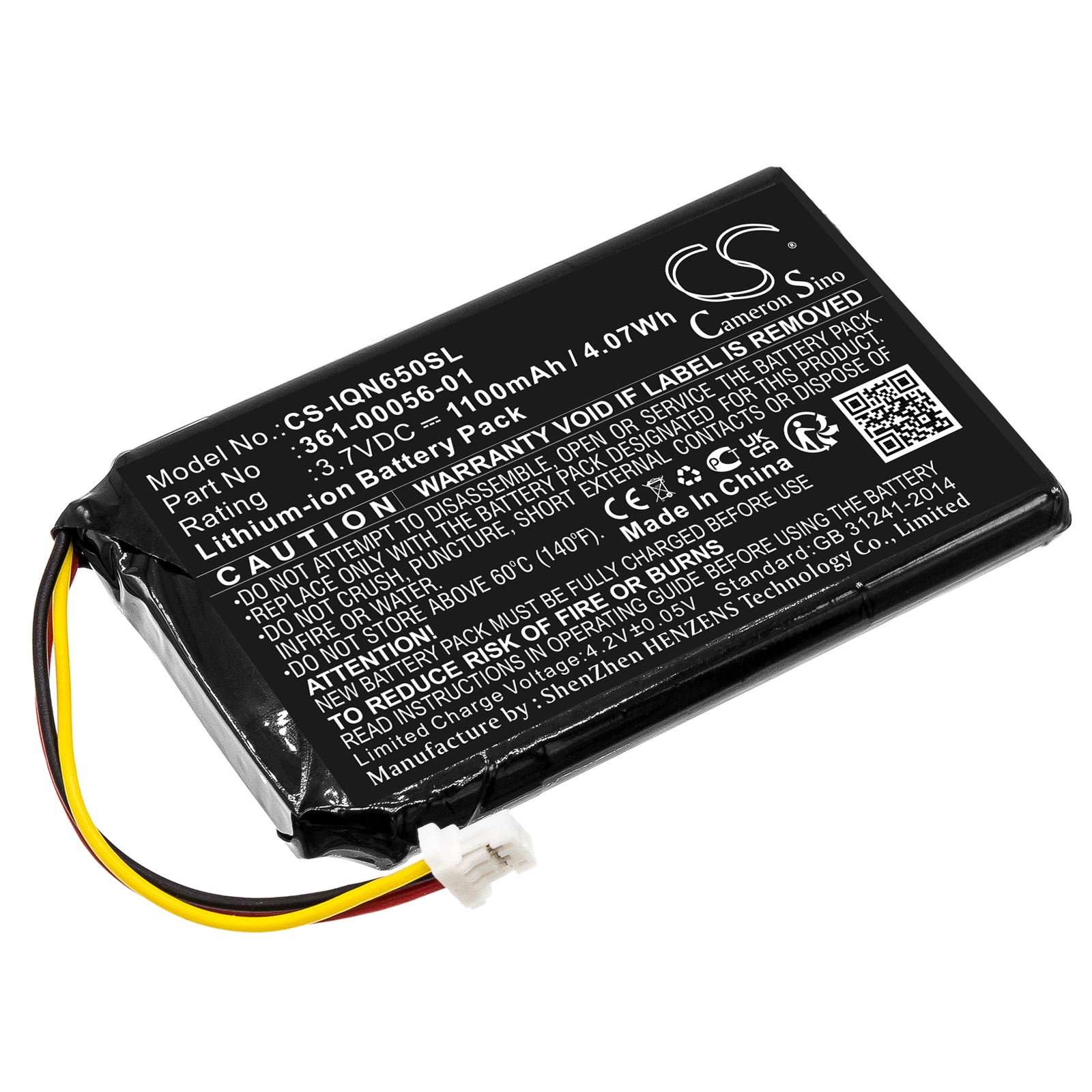 1100mAh Replacement Battery for Garmin Nuvi 65LM, Dash Cam, 35GPS Navigator - 3.7V Li-ion, 55x34x5.5mm