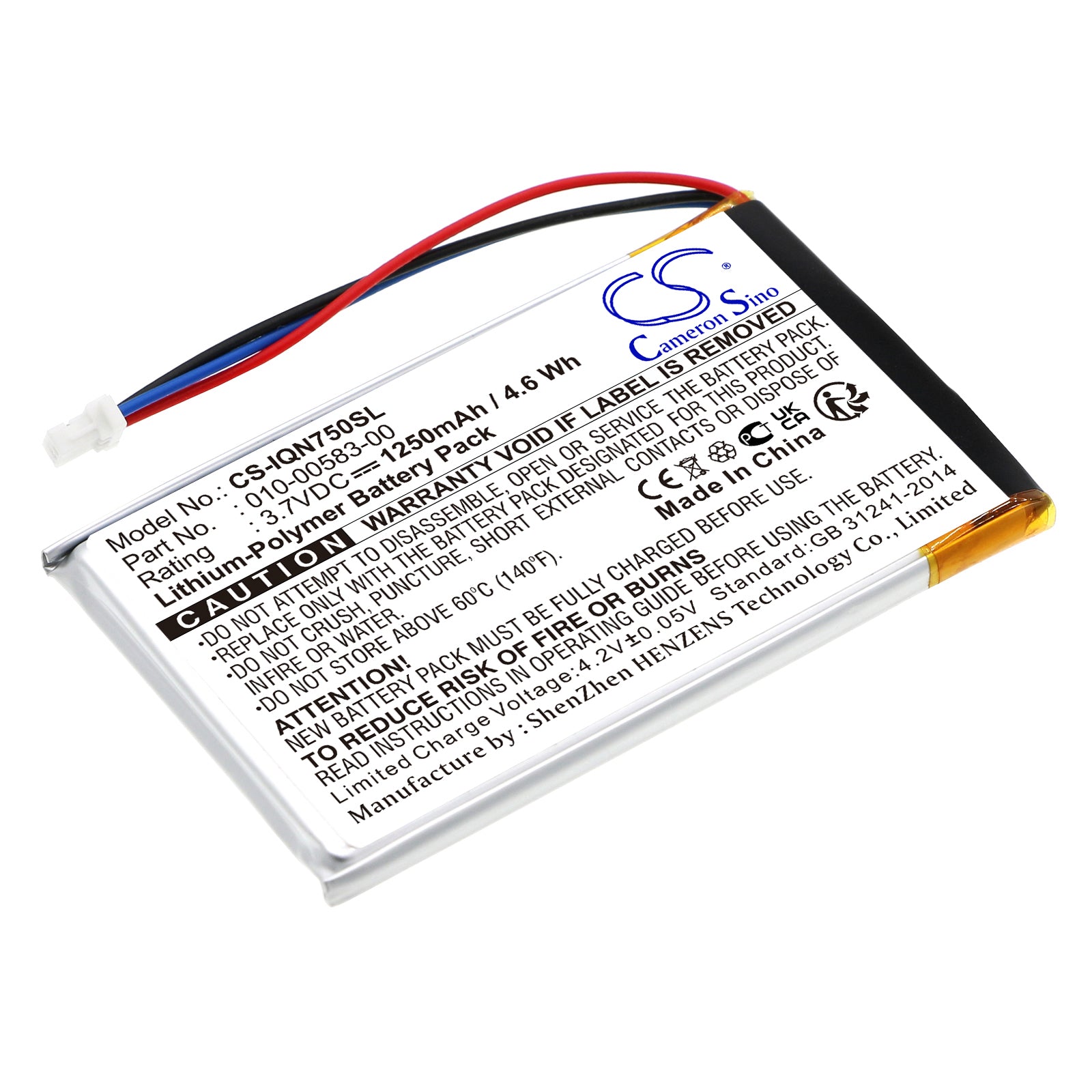 1250mAh Garmin Nuvi 750, 755, 755T GPS Navigator Replacement Battery - 3.7V Li-Polymer