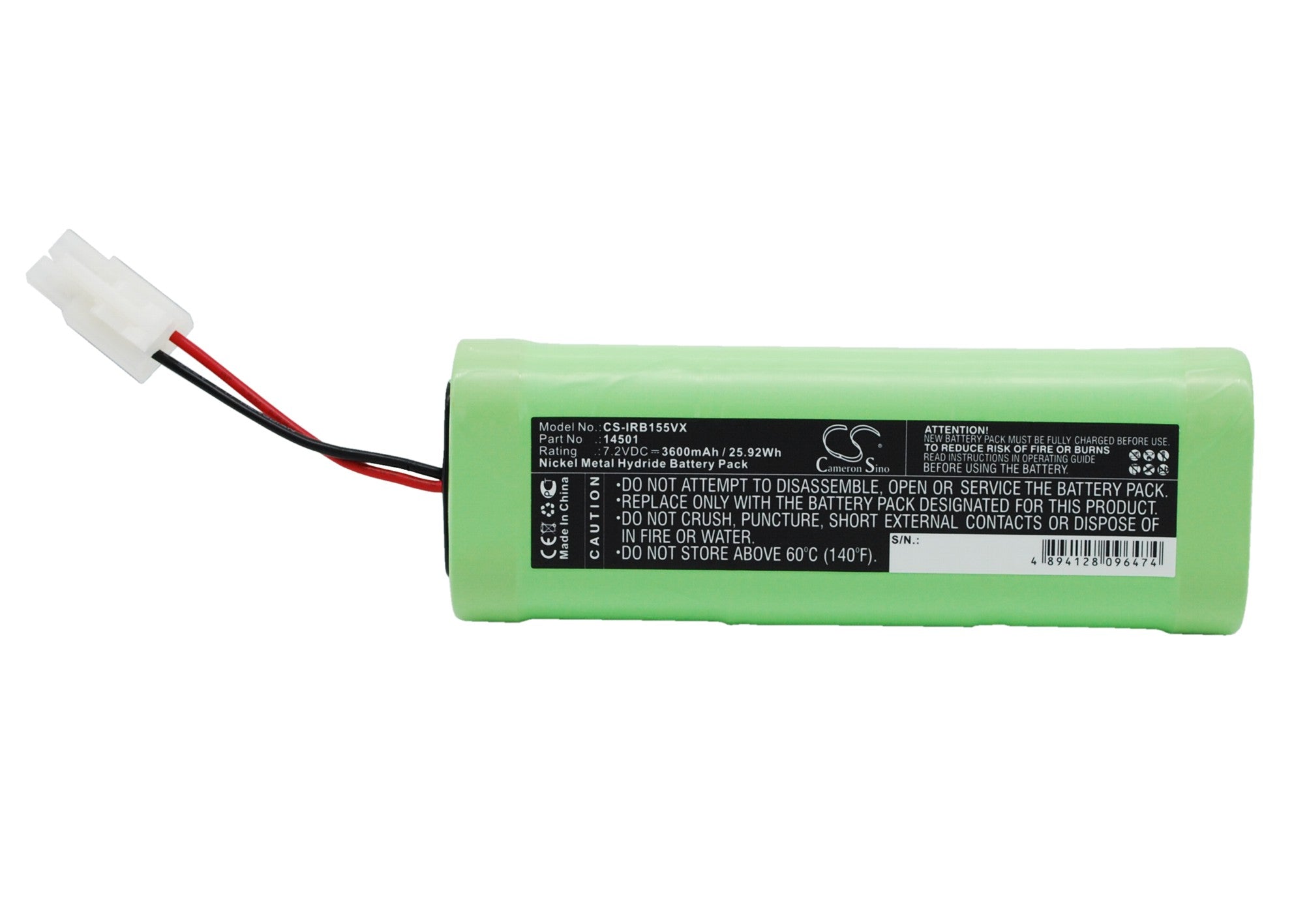 7.2V 3600mAh Ni-MH Battery for iRobot Looj Gutter Cleaning Robots: 125, 135, 155 Series, 25.92Wh Replacement Pack