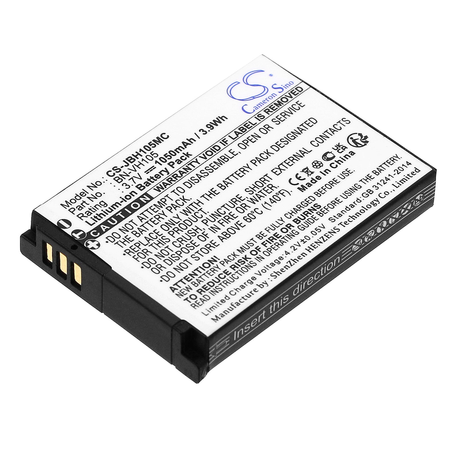1050mAh Replacement Battery for JVC ADIXXION GC-XA1/XA2 Action Camera - 3.7V Li-ion