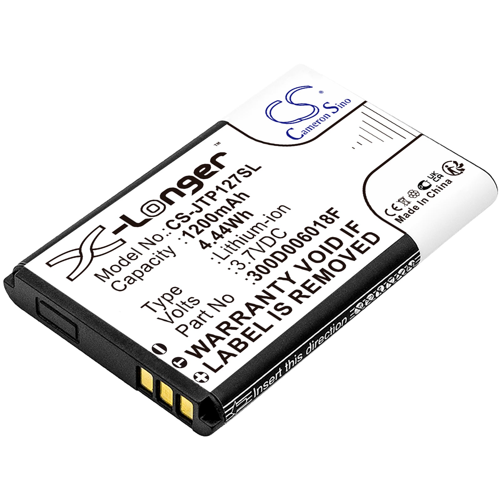 1200mAh 3.7V Li-ion Replacement Battery for Beghelli SLV30/SLV20+, JCB Toughphone, Brondi Amico Mobile Phones