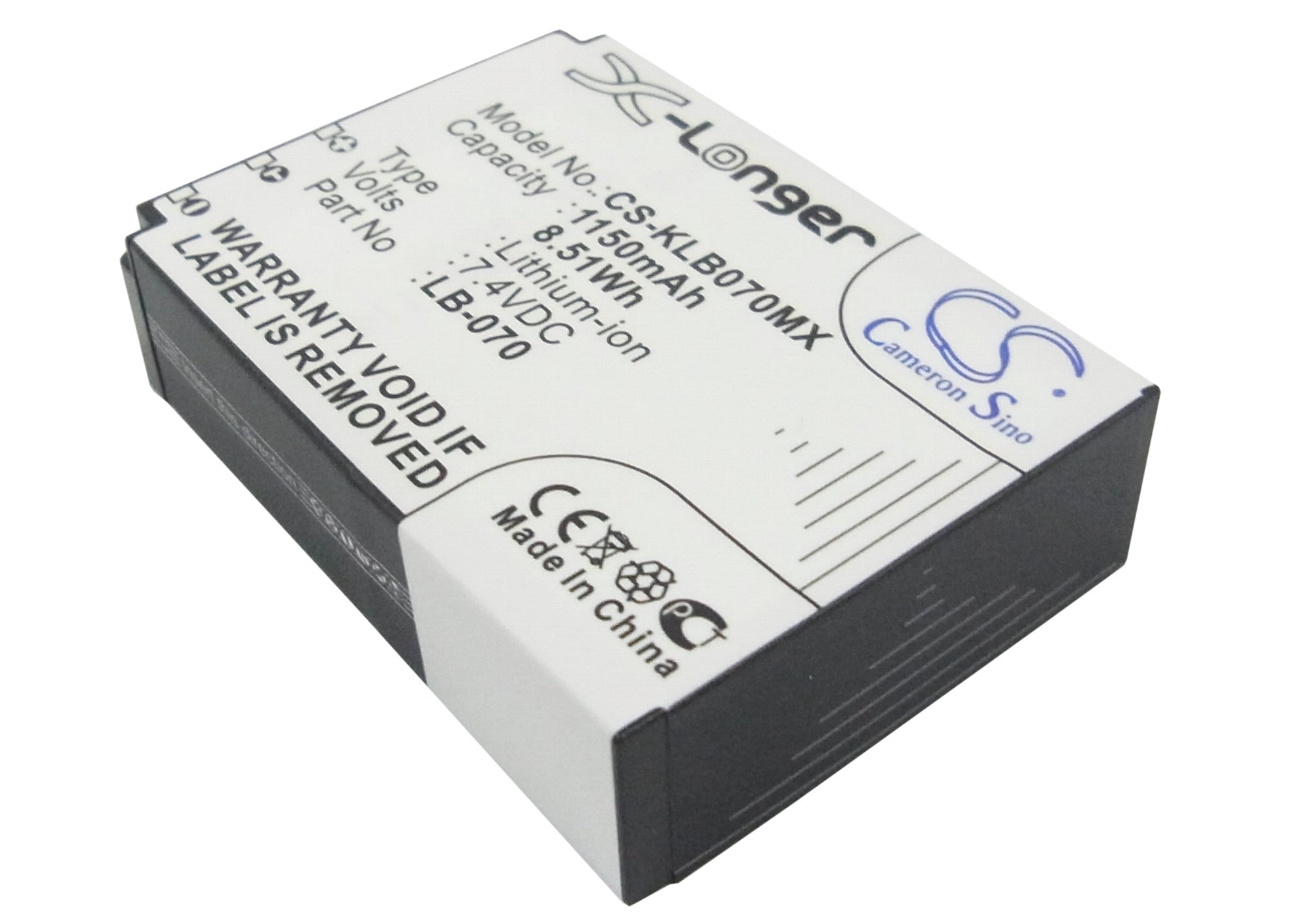 1150mAh Replacement Battery for Kodak PIXPRO S1, AZ651, AZ652, AZ901 Cameras - 7.4V 8.51Wh Li-ion, LB-070 Compatible