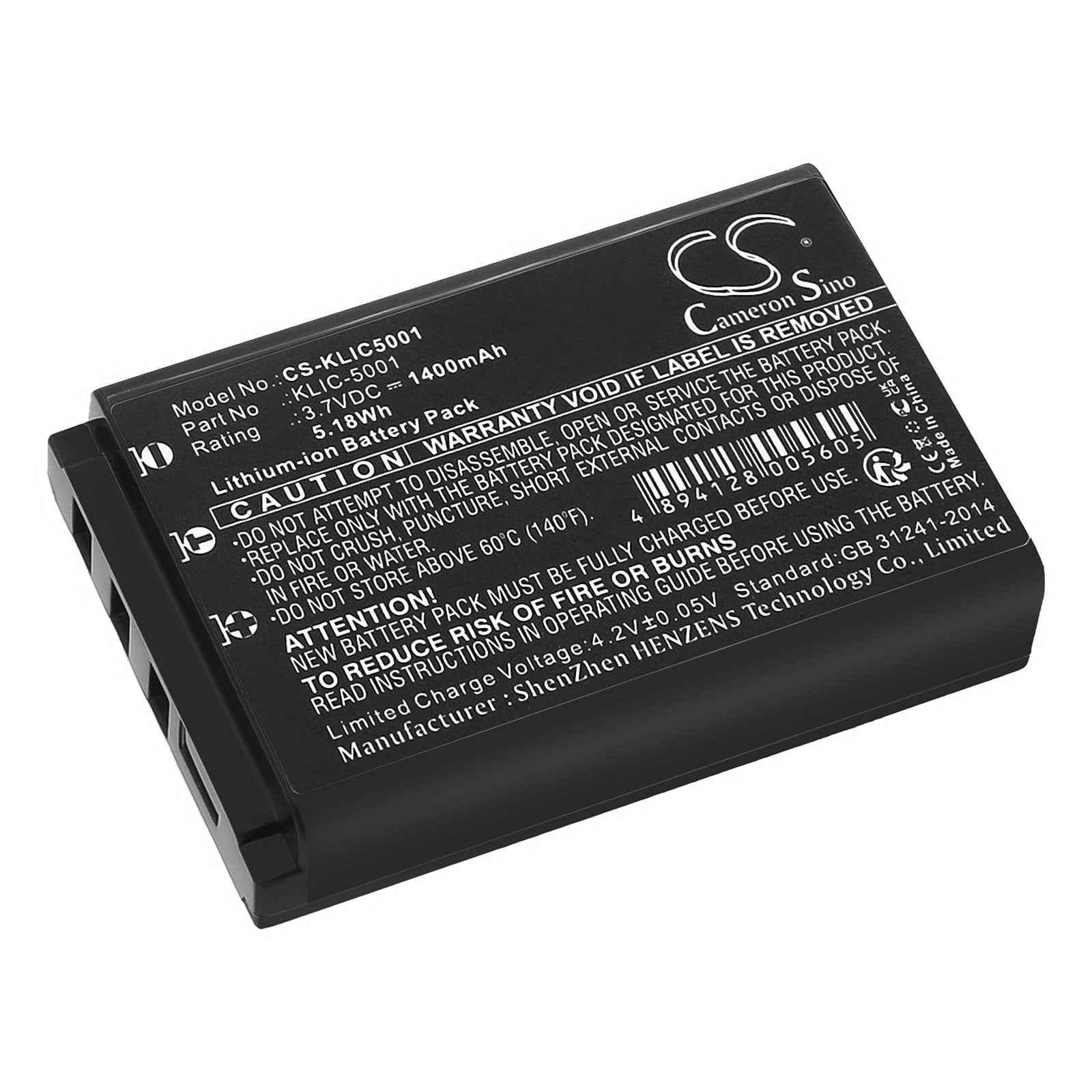 1400mAh Replacement Battery for Kodak EasyShare & Sanyo Xacti Cameras: 3.7V Li-ion, KLIC-5001, DB-L50 Compatible