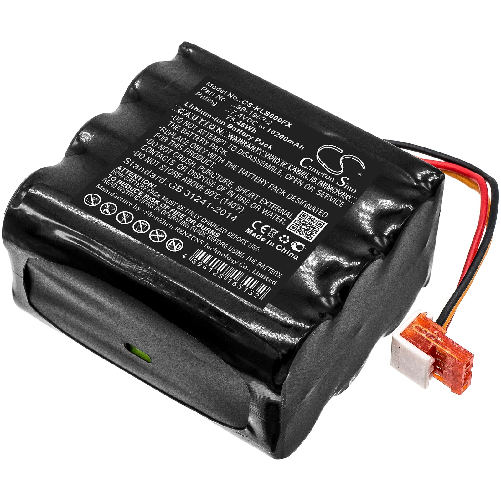 10200mAh 7.4V Li-ion Battery for Koehler Lighthawk 600 Gen II LED Flashlight, Replacement Pack (9B-1963-2, 9B-1963-3)
