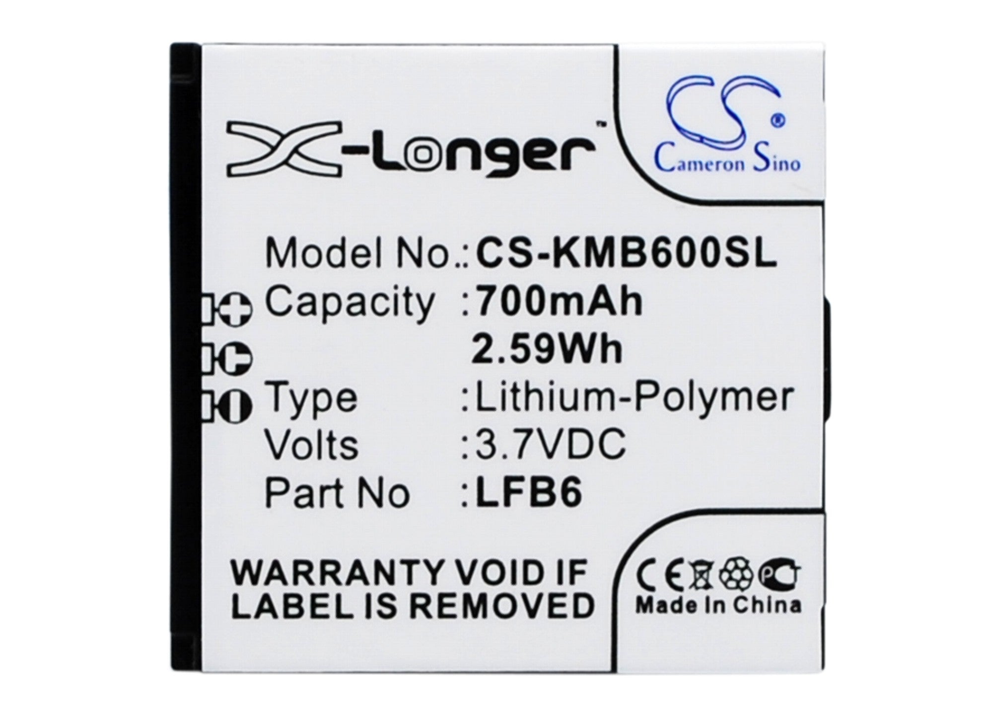 KAZAM Life B6 Battery - 700mAh 3.7V Li-ion Replacement - LFB6, LFB6-VKVBG013292 Smartphone Battery