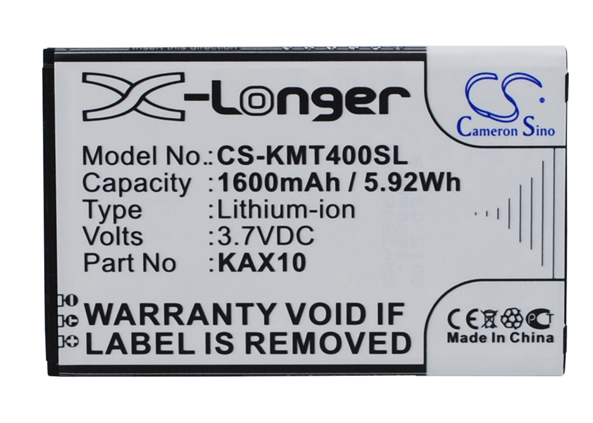 1600mAh Replacement Battery for KAZAM Trooper X4.0 - 3.7V Li-ion - KAX10 & KAX40 Compatible Smartphone Battery