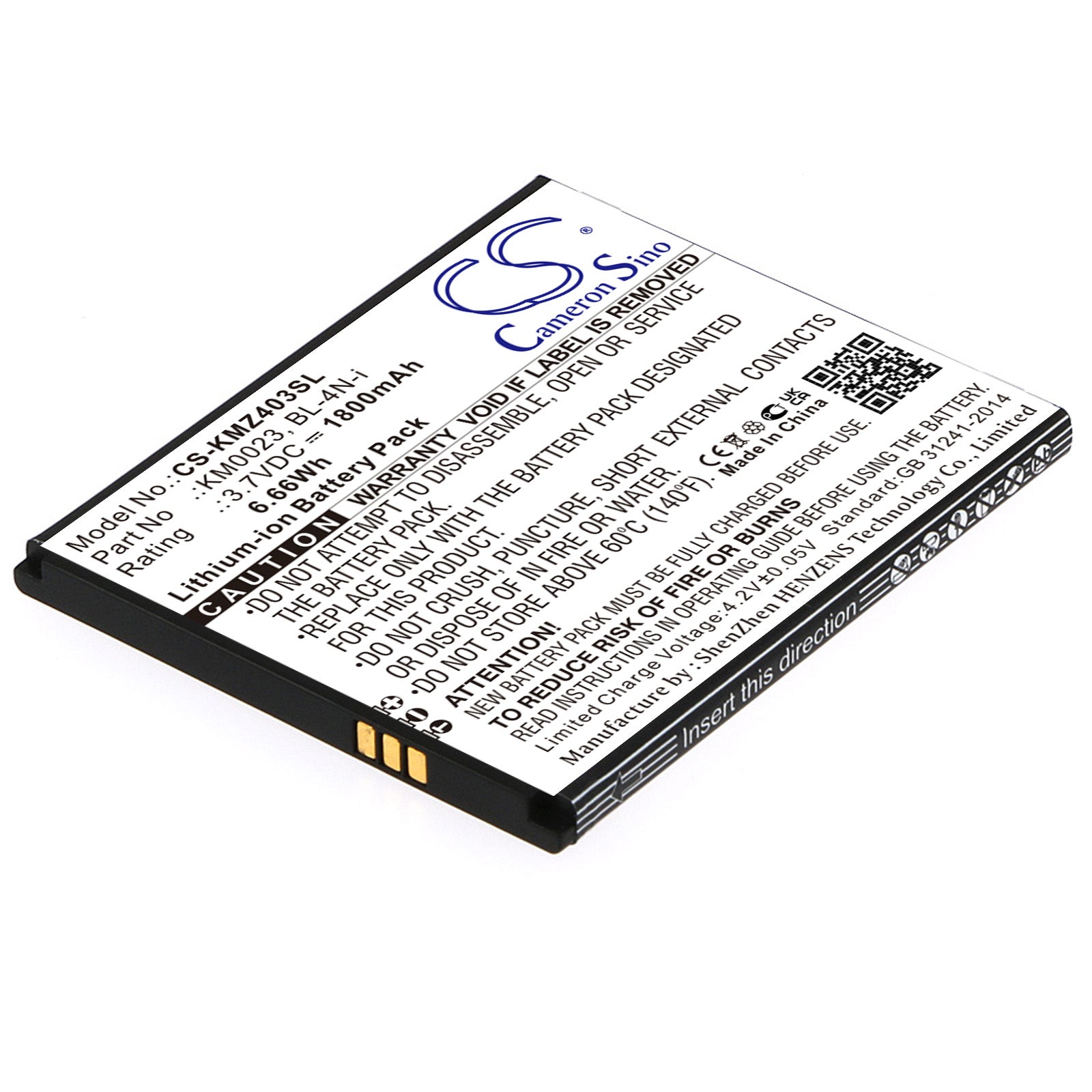 1800mAh Replacement Battery for Kruger&Matz Live KM0403 KM0404, Smartfren Andromax U i6C - 3.7V Li-ion Rechargeable