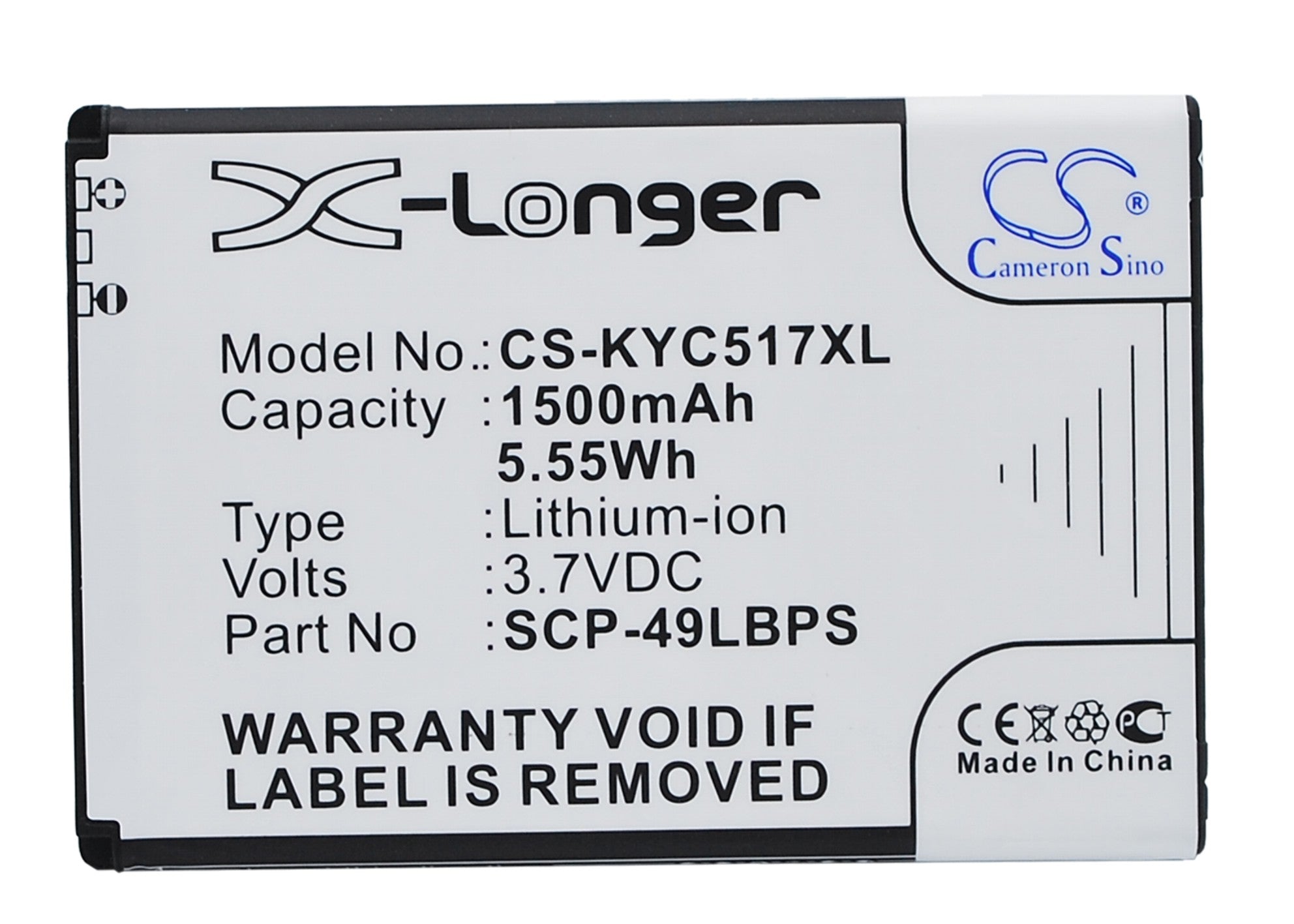 1500mAh 3.7V Li-ion Replacement Battery for Kyocera Hydro/Rise/Plus C5170 C5155 SCP-49LBPS Smartphones