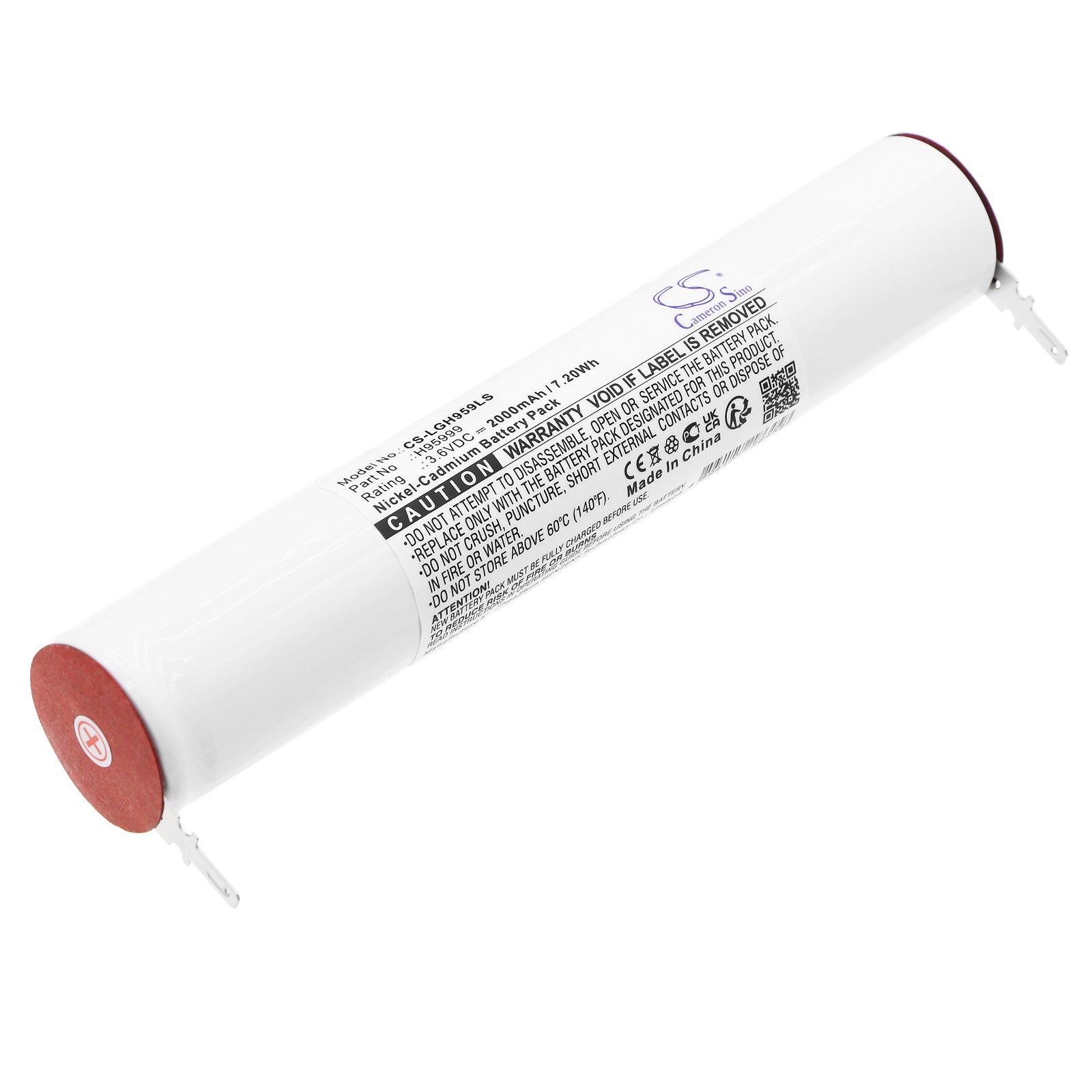 2000mAh 3.6V Ni-CD Battery - Legrand Emergency Lighting Replacement (061883, H95999, H95447) - 129.2x22.4mm