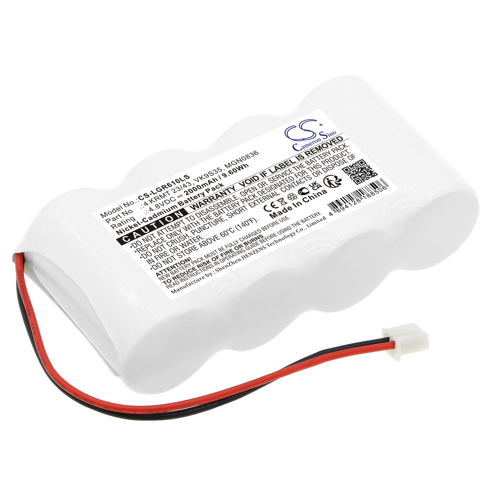 2000mAh Ni-CD Battery Replacement for Legrand Emergency Lights: 4.8V 9.6Wh, Replaces 61091, NGN0725, SEA39782 (90.4x44.3x22.7mm)