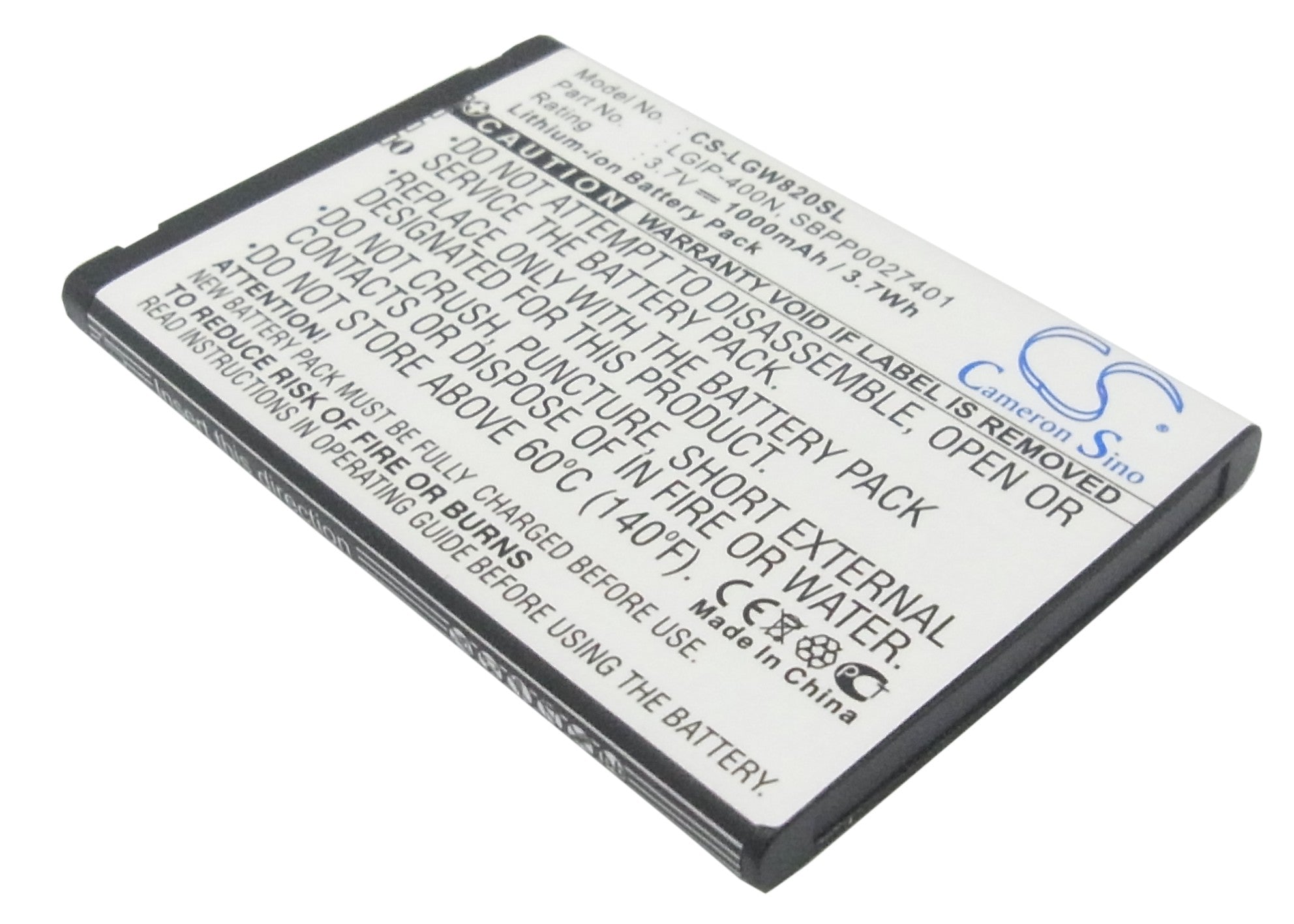 1000mAh Replacement Battery for LG GW820 eXpo, GT540, GX500 - 3.7V Li-ion SBPP0027401