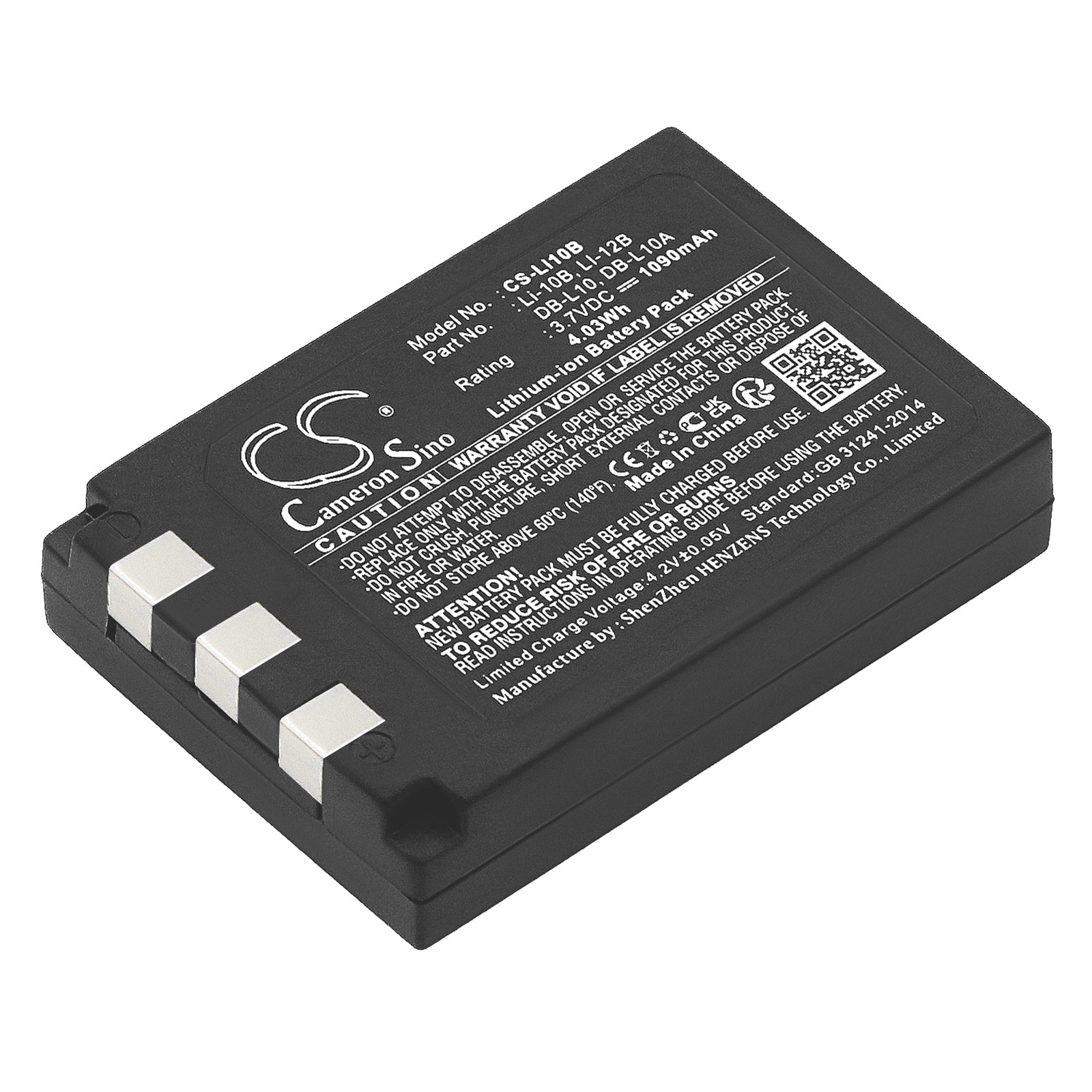 1090mAh Li-ion Replacement Battery for Olympus & Sanyo Cameras - Li-10B/DB-L10 - 46x31.85x9.85mm Digital Camera Battery