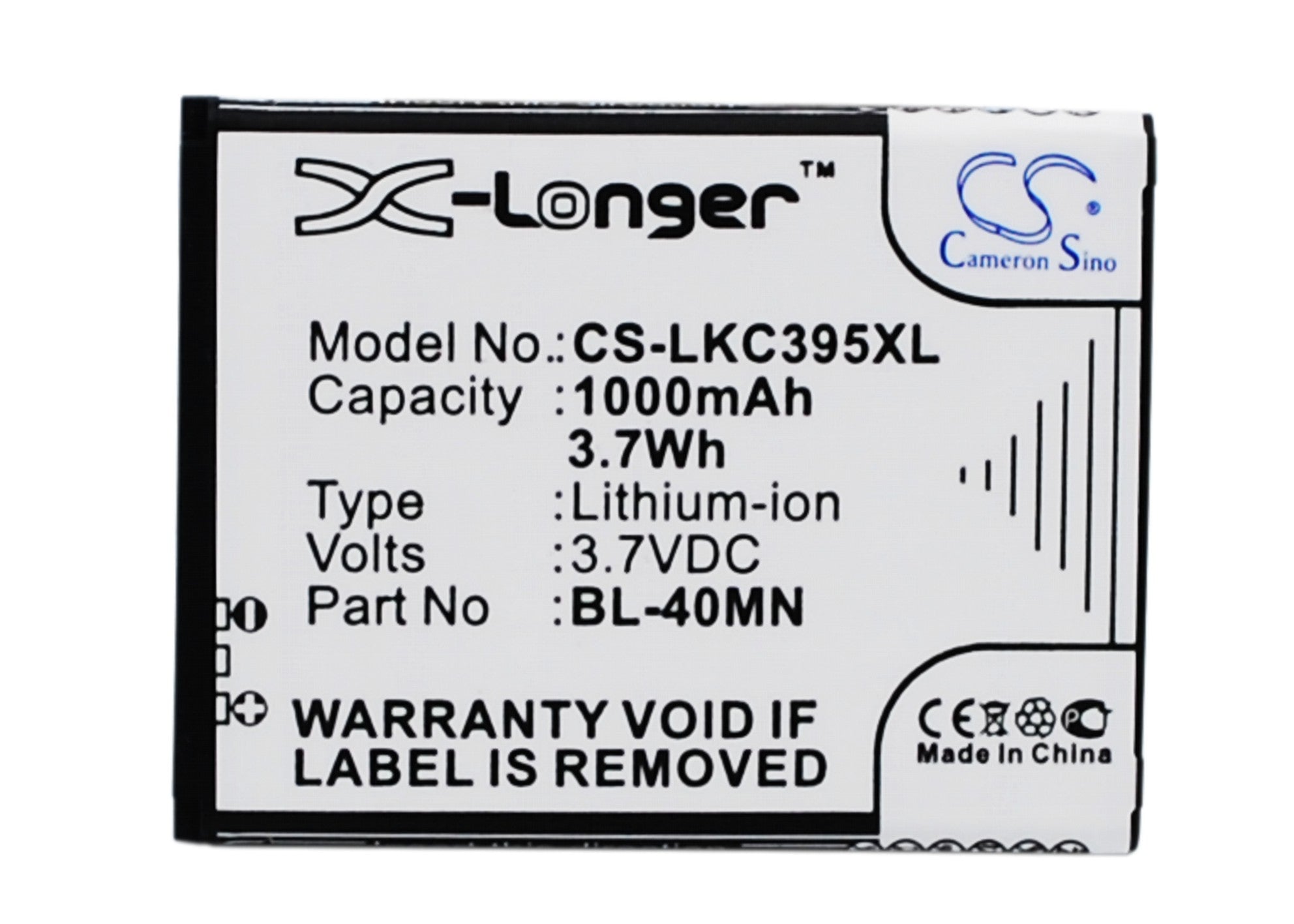 1000mAh 3.7V Li-ion Replacement Battery for LG Xpression C395 C395C Cell Phones - BL-40MN
