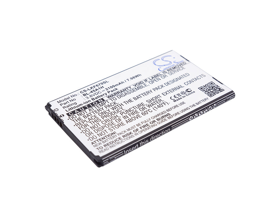 2100mAh Replacement Battery for LG K10 K420N Q10 BL-45A1H - 3.8V Li-ion, Extended Life