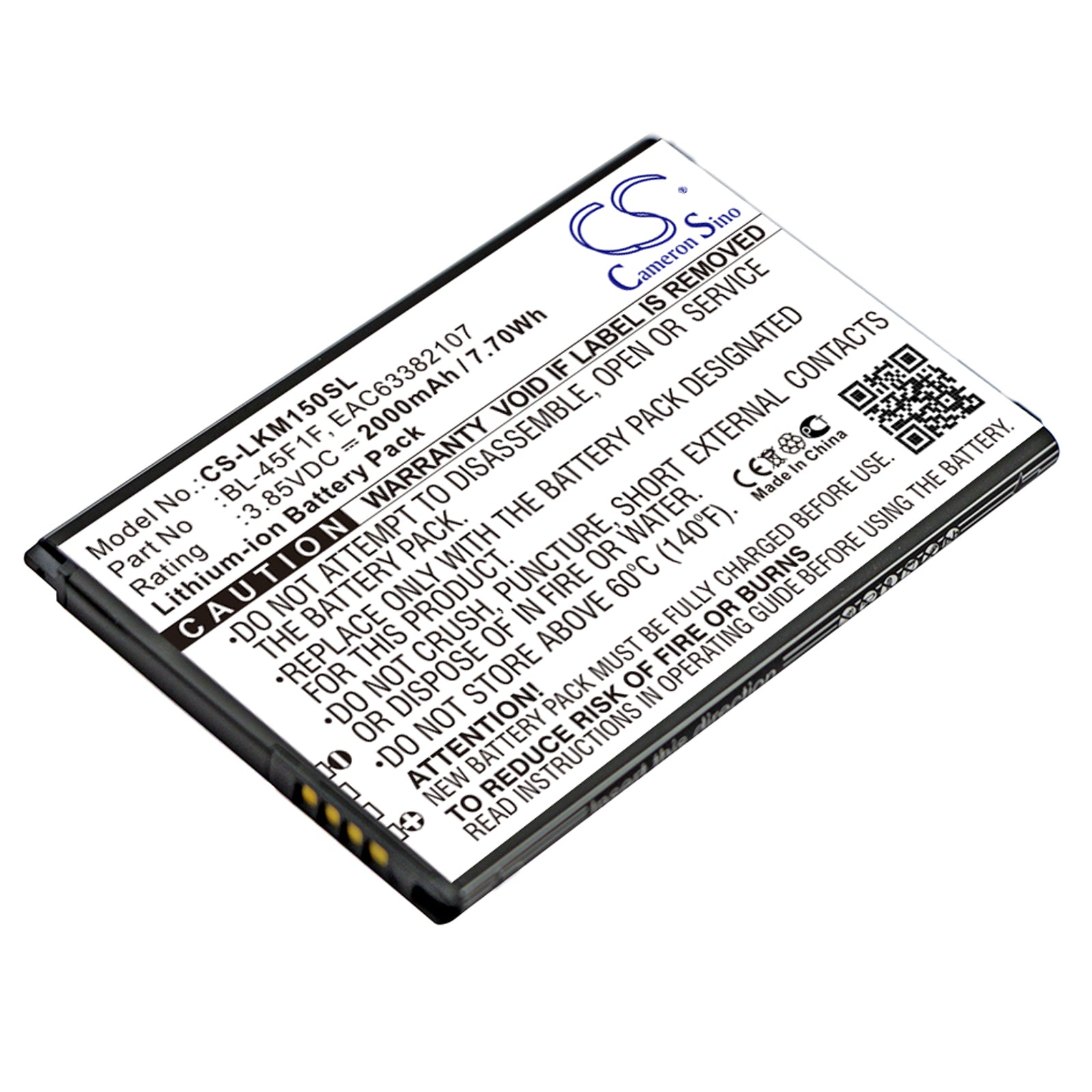 2000mAh Replacement Battery - LG Rebel 2, Aristo, Fortune, K8, Phoenix Series - BL-45F1F - Premium Grade