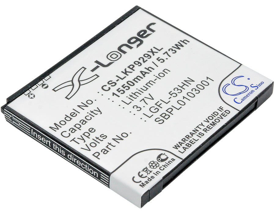 1550mAh Replacement Battery for LG Optimus 2X 3D Speed Thrill 4G - SBPL0103001/002, FL-53HN - 3.7V Li-ion
