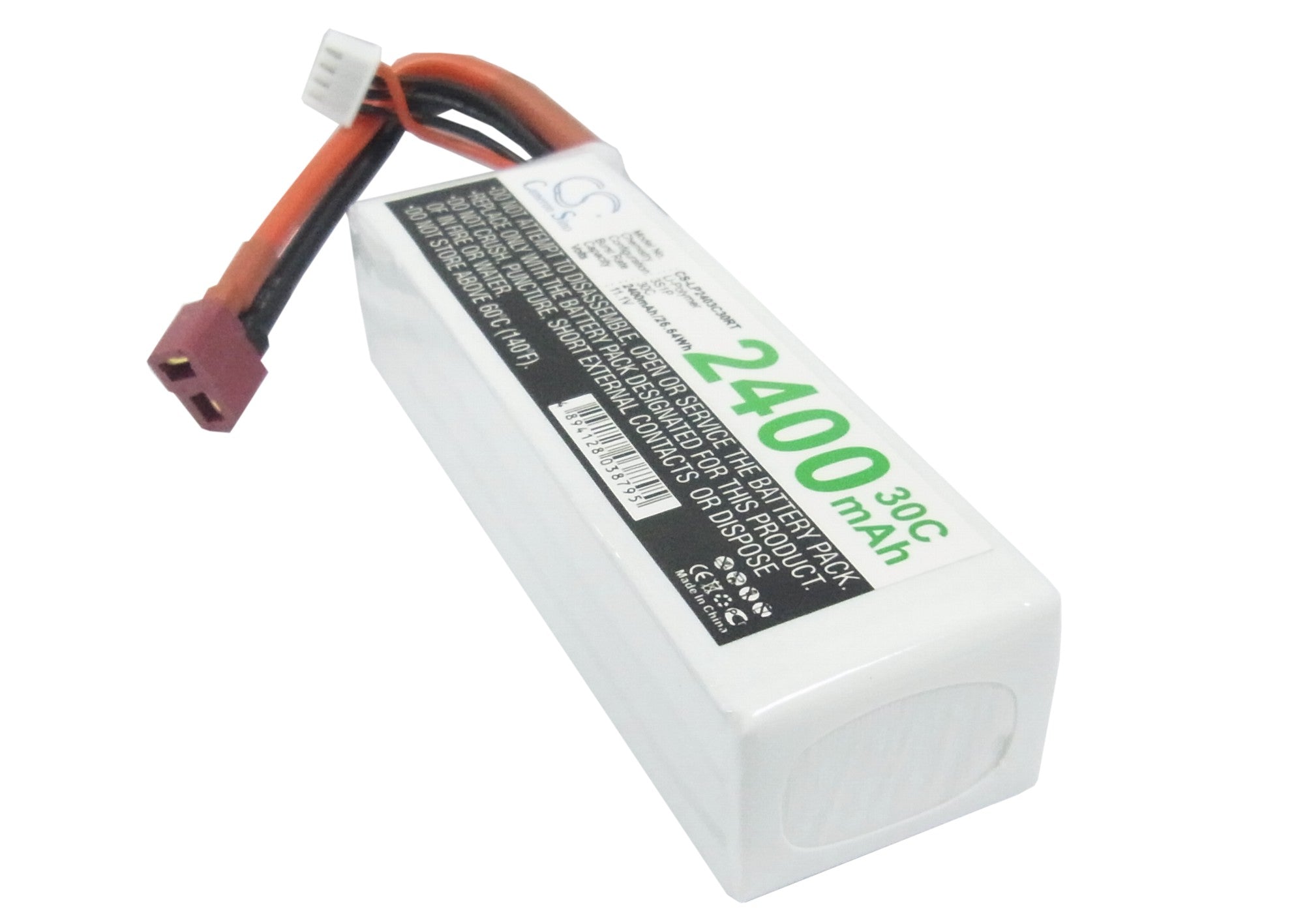 11.1V 2400mAh Li-Po Battery Pack for RC Tanks (106.76x33.91x27.44mm) - CS-LP2403C30RT High Capacity Rechargeable