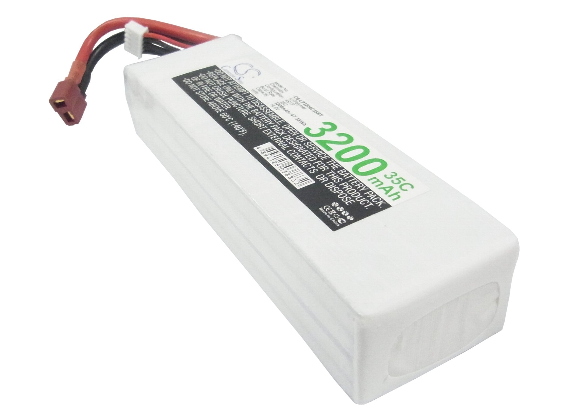 High-Performance 14.8V 3200mAh 35C LiPo Battery for RC Helicopter Airplane - 47.36Wh, Compact Size
