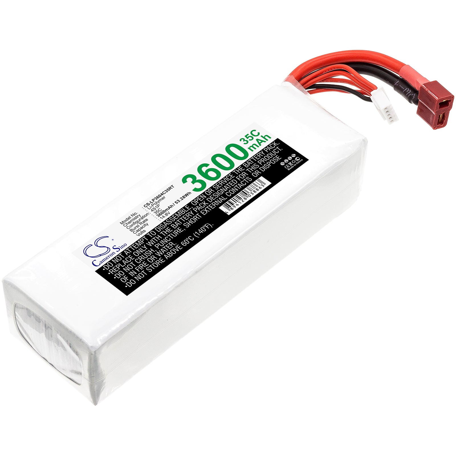 14.8V 3600mAh LiPo Battery - RC Car, Boat, Airplane Power - 53.28Wh, Compact Size (136.93x42.53x32.22mm)