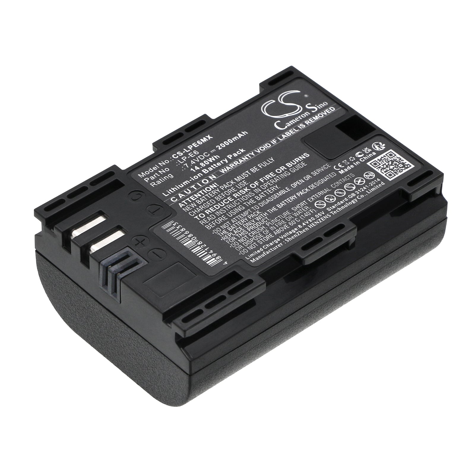 2000mAh Battery for Canon EOS 5D Mark II, 7D, 60D - LP-E6/E6N Replacement, 7.4V 14.8Wh Li-ion Power Pack