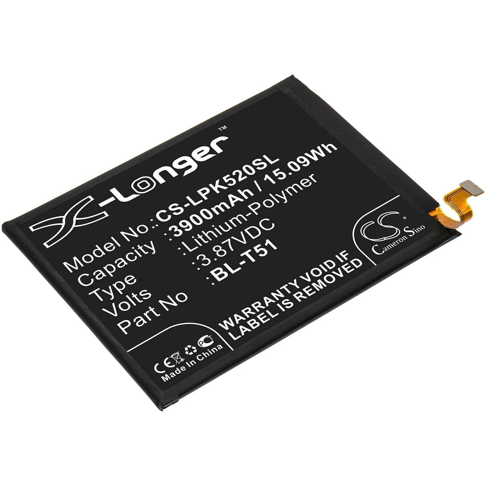 3900mAh Replacement Battery for LG K52, K62+, Q52 Series - BL-T51, 3.87V Li-Polymer - Extended Life