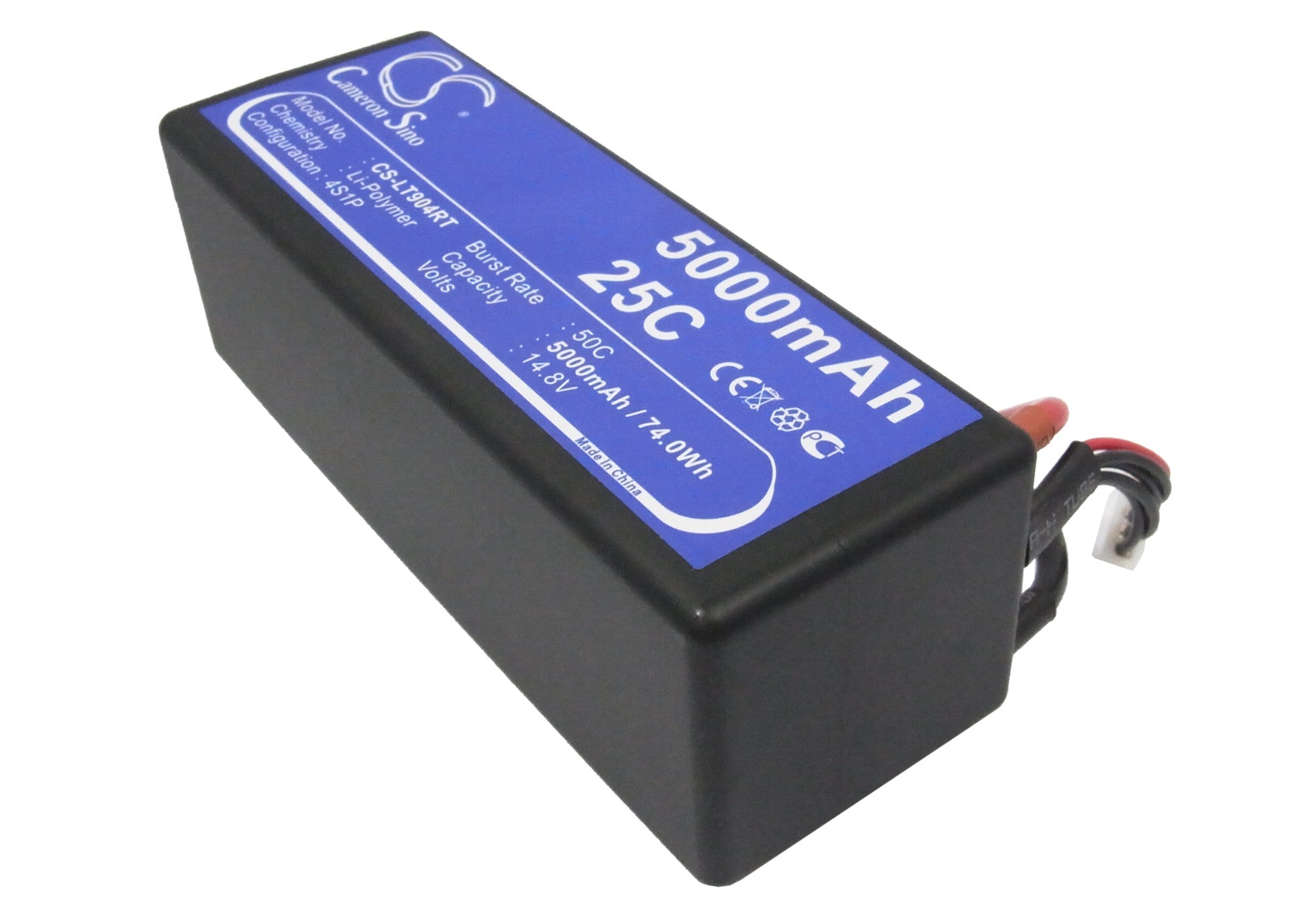 14.8V 5000mAh LiPo Battery - RC Car/Truck Power (74Wh, 4S, 50C, 139x47x49.5mm) - CS-LT904RTRC