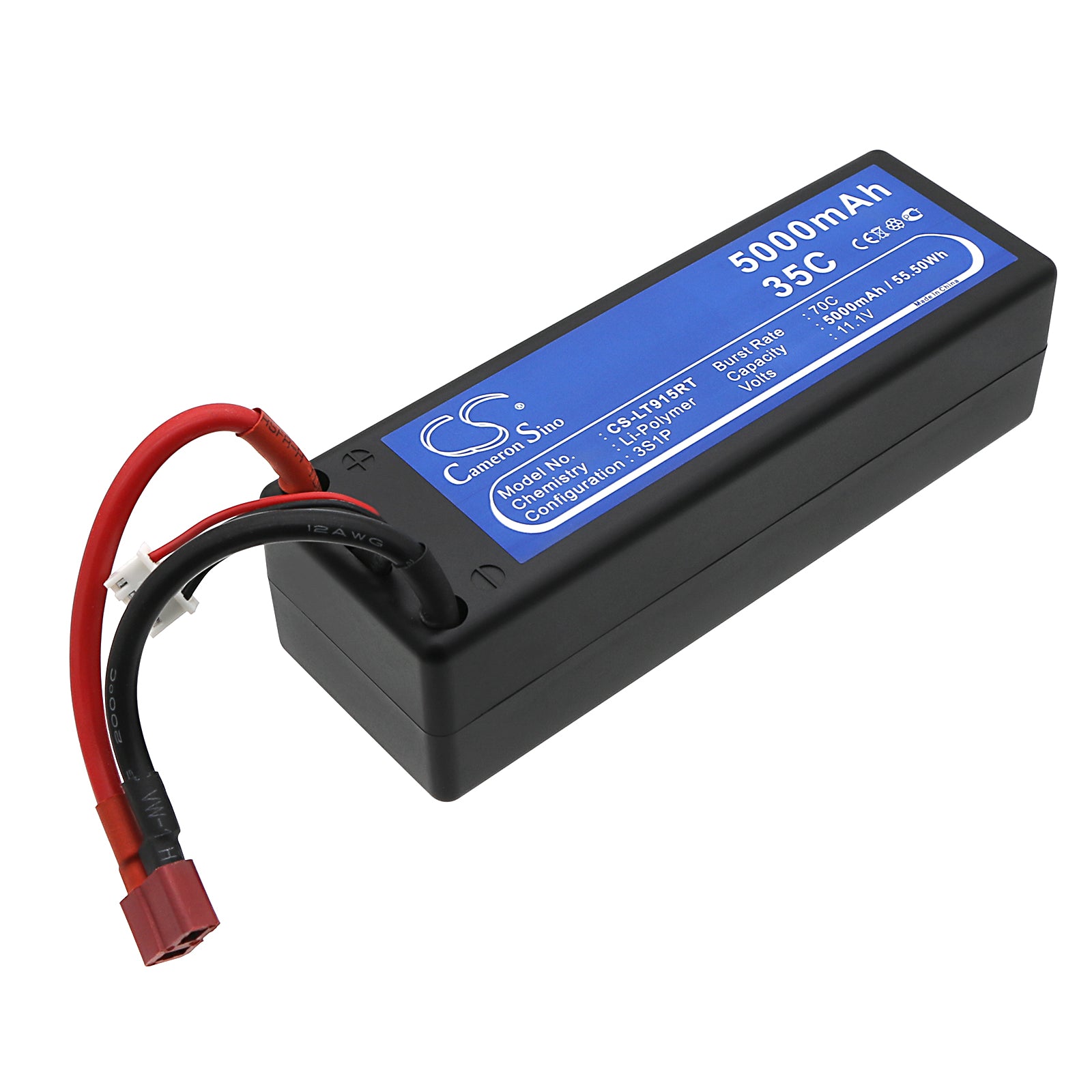 5000mAh 11.1V LiPo Battery Pack for RC Cars - CS-LT915RT, 55.5Wh, 139x46.5x38mm, High Performance
