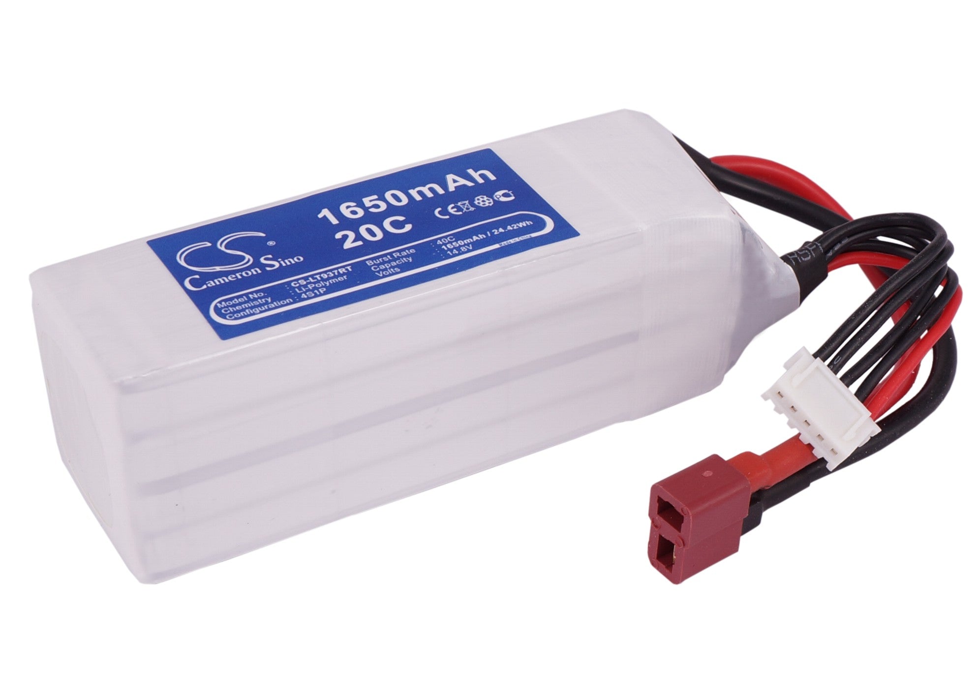 1650mAh 14.8V LiPo Battery for RC Car - CS-LT937RT, 94x31x35.5mm, 24.42Wh, High Performance Pack