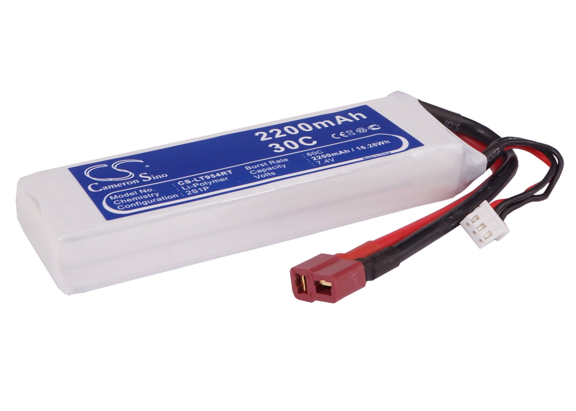 14.8V 2200mAh 40C LiPo Battery Pack for RC Car Racing - 80x37x29mm, 32.56Wh, CS-LT945RT High Performance
