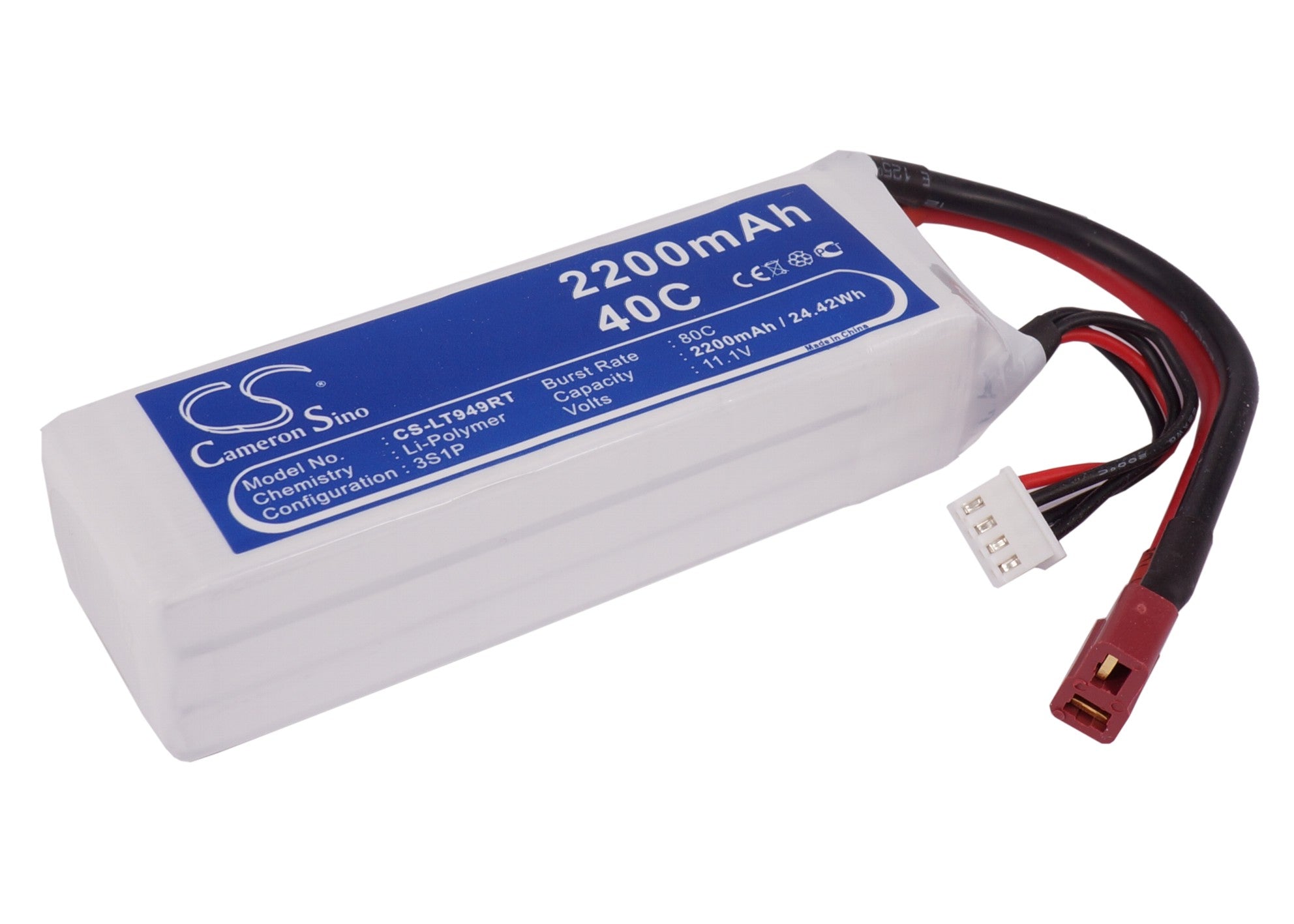 11.1V 2200mAh LiPo Battery Pack for RC Cars CS-LT949RT: High Performance Upgrade, 106x33.63x22.3mm