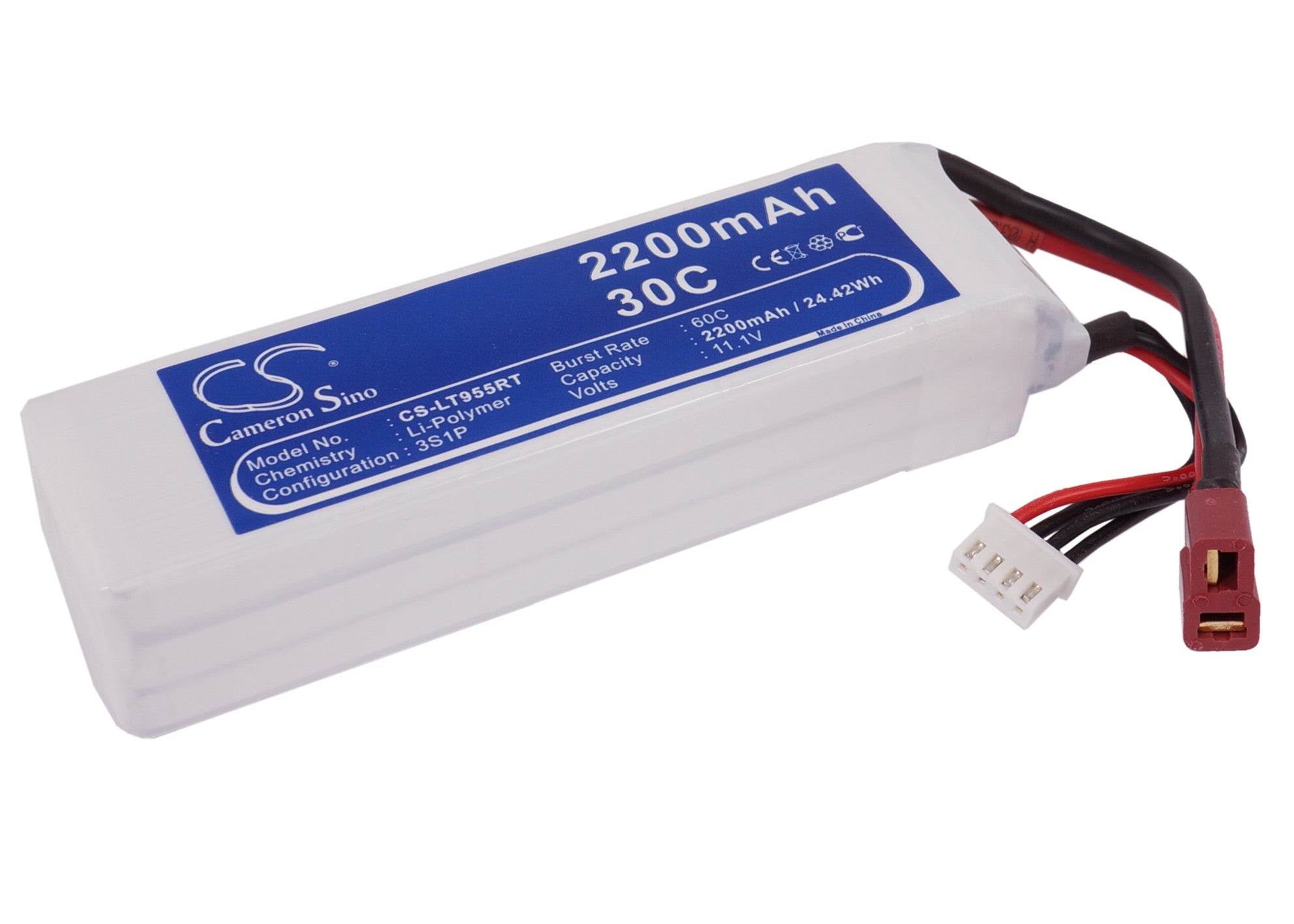 High-Performance 11.1V 2200mAh 150C LiPo Battery for RC Cars - CS-LT955RT (118.5x35.5x27mm, 24.42Wh)
