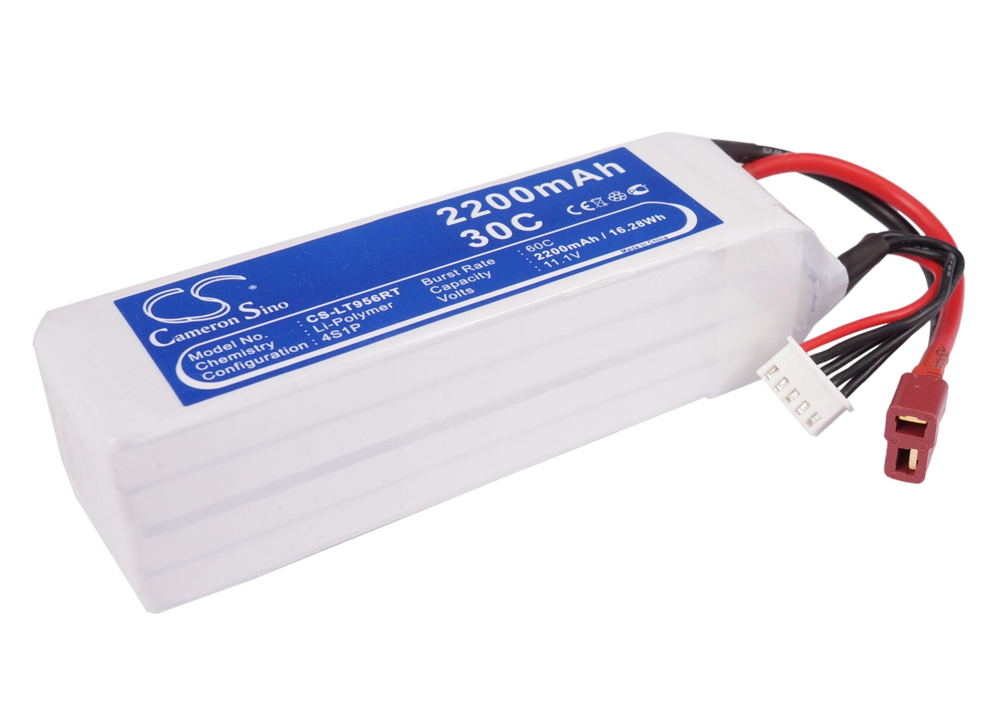 2200mAh 14.8V 180C LiPo Battery for High-Performance RC Cars - Compact 32.56Wh Power Pack, CS-LT956RT