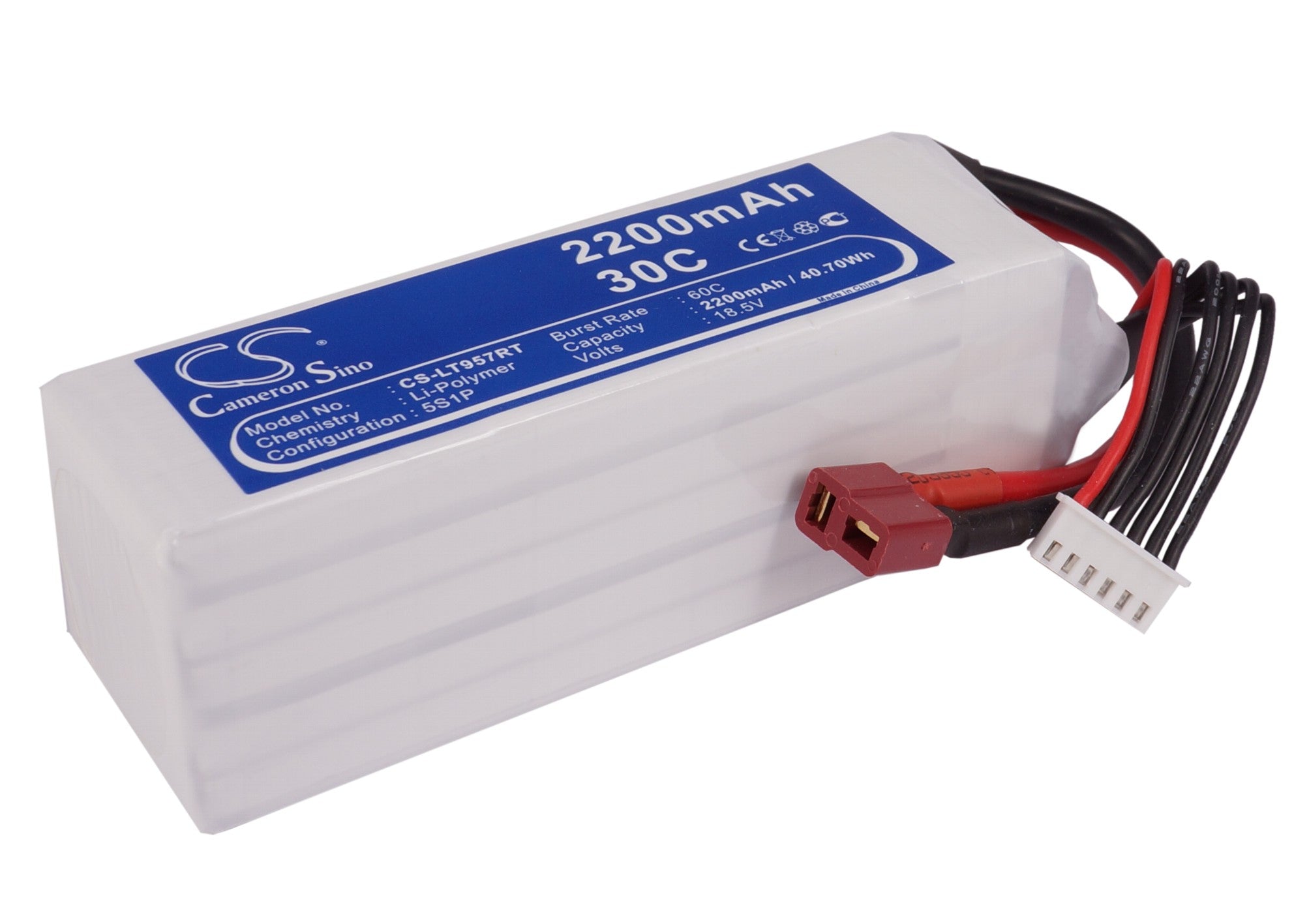2200mAh 18.5V Li-Polymer Battery Pack for RC Cars & Trucks (CS-LT957RT) - 40.7Wh, 118.5x35.5x41.5mm