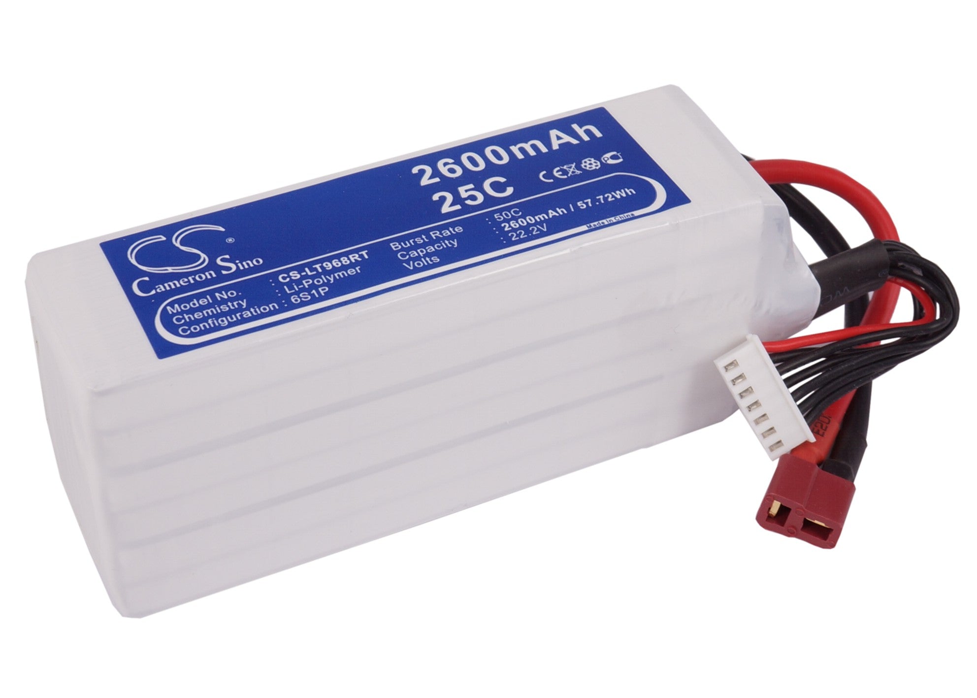 High Performance 2600mAh 6S 22.2V 180C LiPo Battery for RC Car Racing - 57.72Wh, 120x35.5x54.5mm