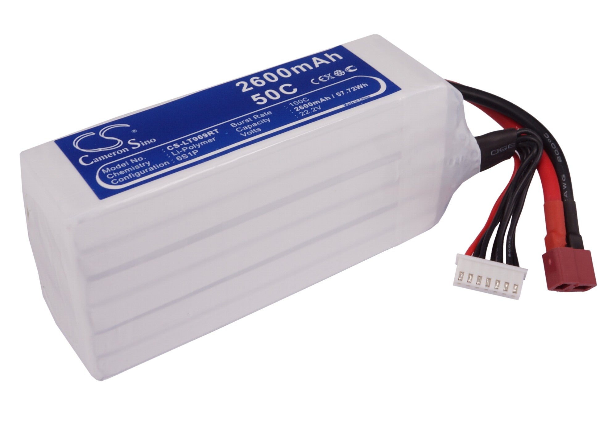 2600mAh 22.2V LiPo Battery for RC Cars - High Discharge, 6S, 120x35.5x57.5mm (CS-LT969RT)