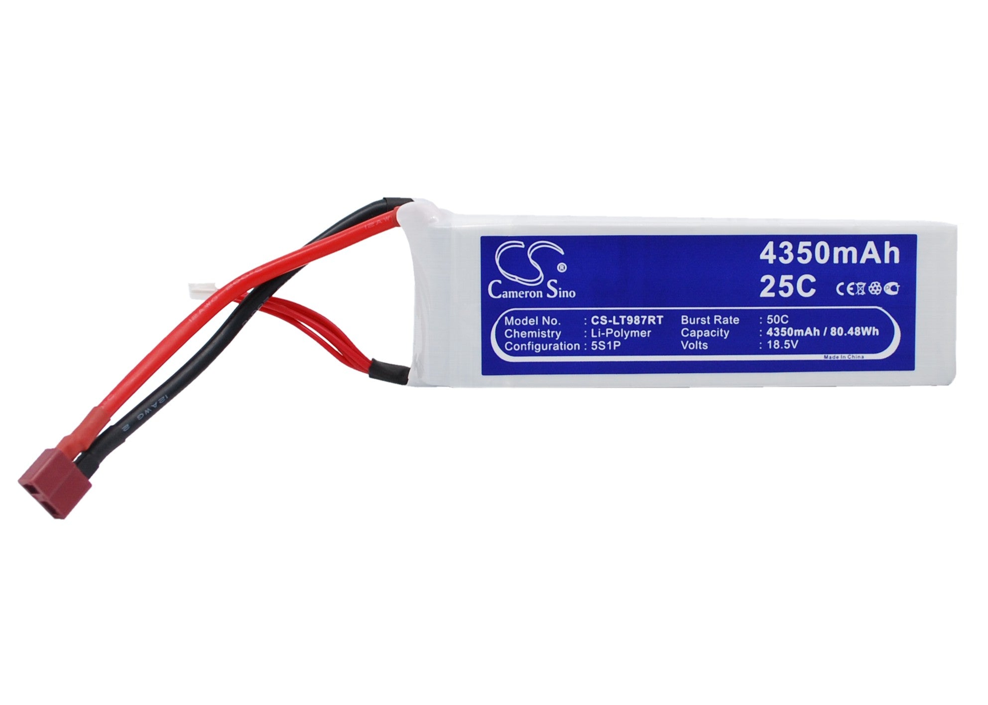 18.5V 4350mAh LiPo Battery for RC Cars - High Performance 80.48Wh - CS-LT987RT, 140x42.8x45.9mm