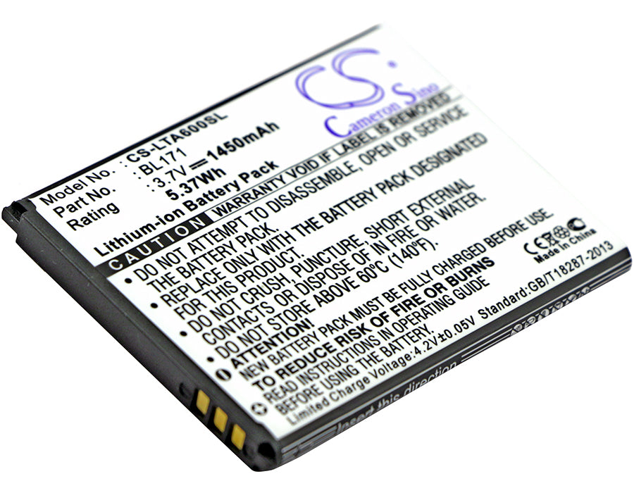 1450mAh Replacement Battery for Lenovo A60 A65 A500 A368 A390T A356 A390 A376 BL171 - 3.7V Li-ion