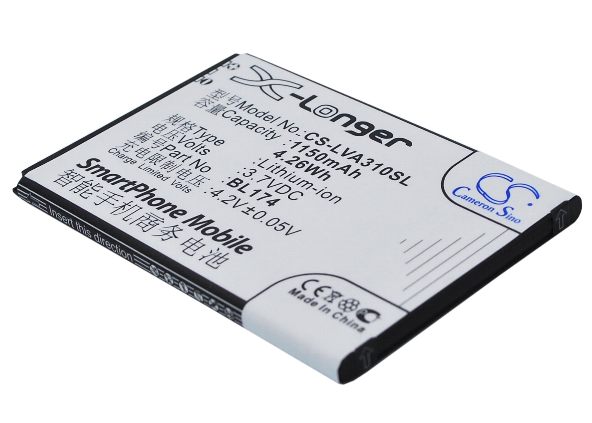 1150mAh 3.7V Li-ion Replacement Battery for Lenovo A30t Smartphone - BL174 Compatible Power Cell