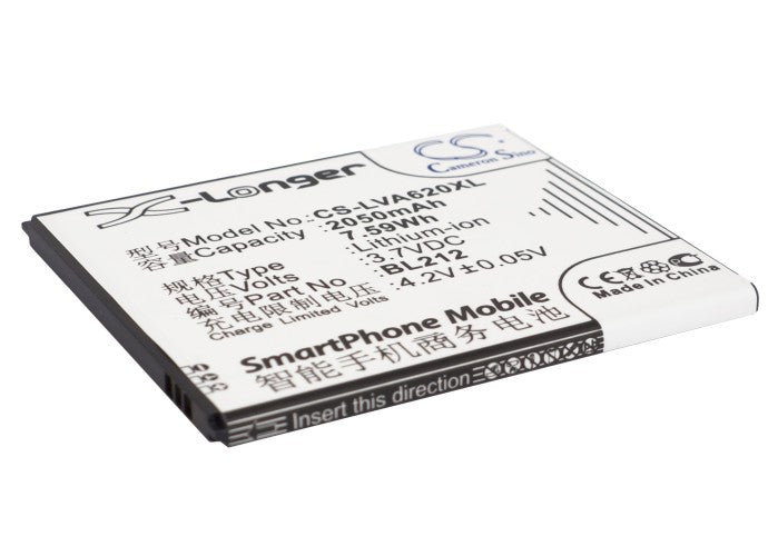 2050mAh BL212/BL225 Replacement Battery for Lenovo S898ts, A708T, A628T, A620T, A785E, A858T - 3.7V Li-ion - Phone Battery