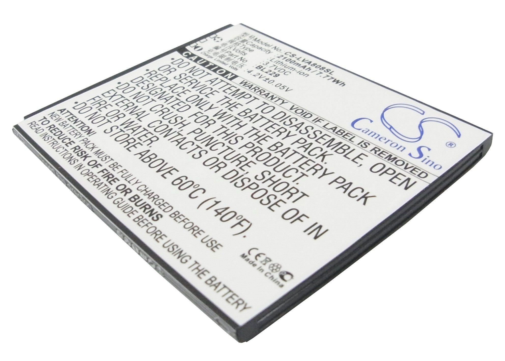 2100mAh Replacement Battery for Lenovo A8 A808T A806 Smartphone - BL229 Li-ion 3.7V - Phone Battery Replacement