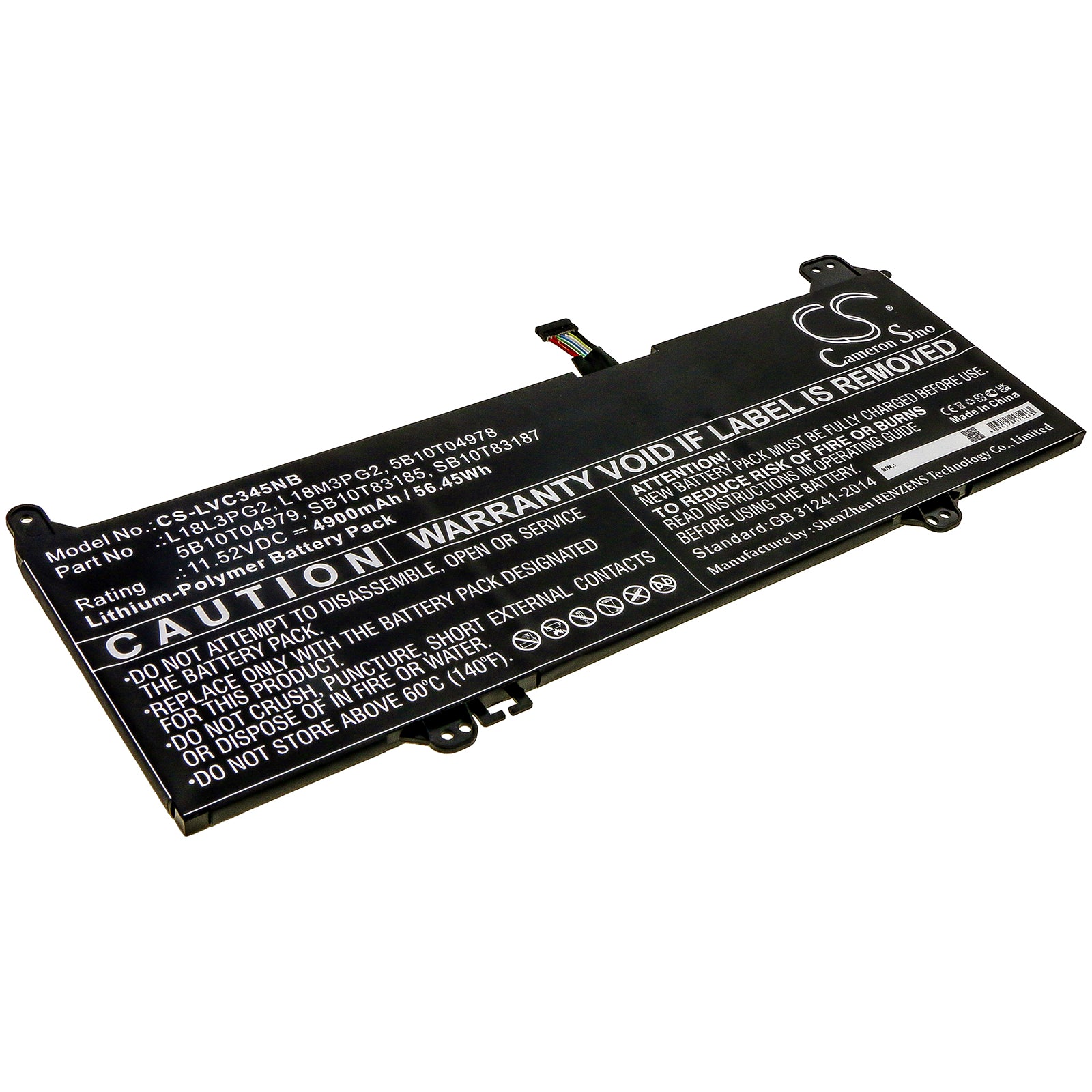 56.45Wh Laptop Battery for Lenovo Chromebook S345-14AST, 14e, 14w Series - 11.52V 4900mAh - Replacement Power Supply
