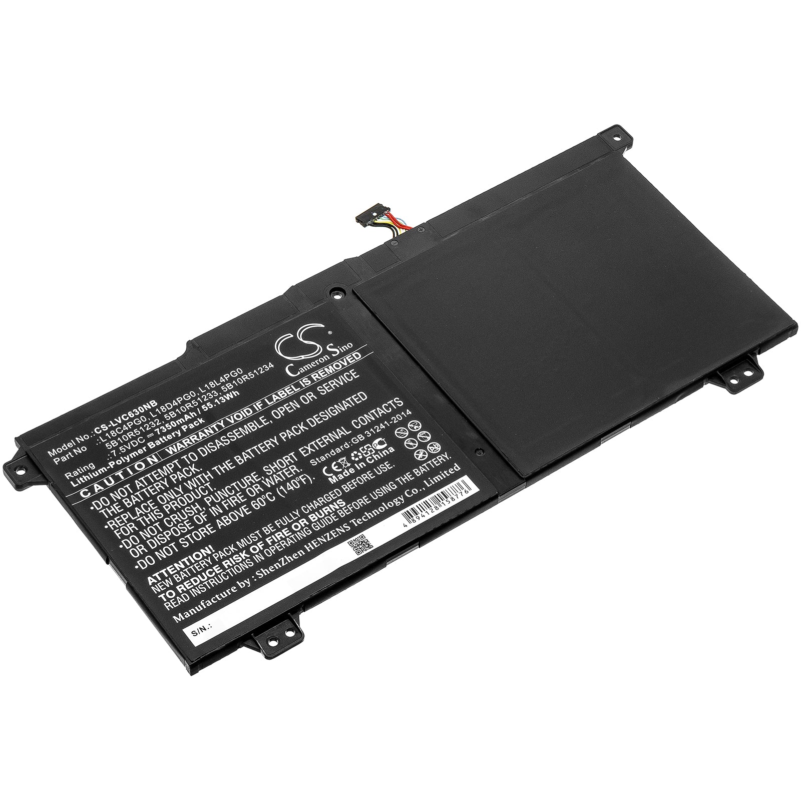 7350mAh Replacement Battery for Lenovo Yoga Chromebook C630 C340-15 - 7.5V 55.13Wh Li-Polymer - Models 5B10R51232 L18C4PG0