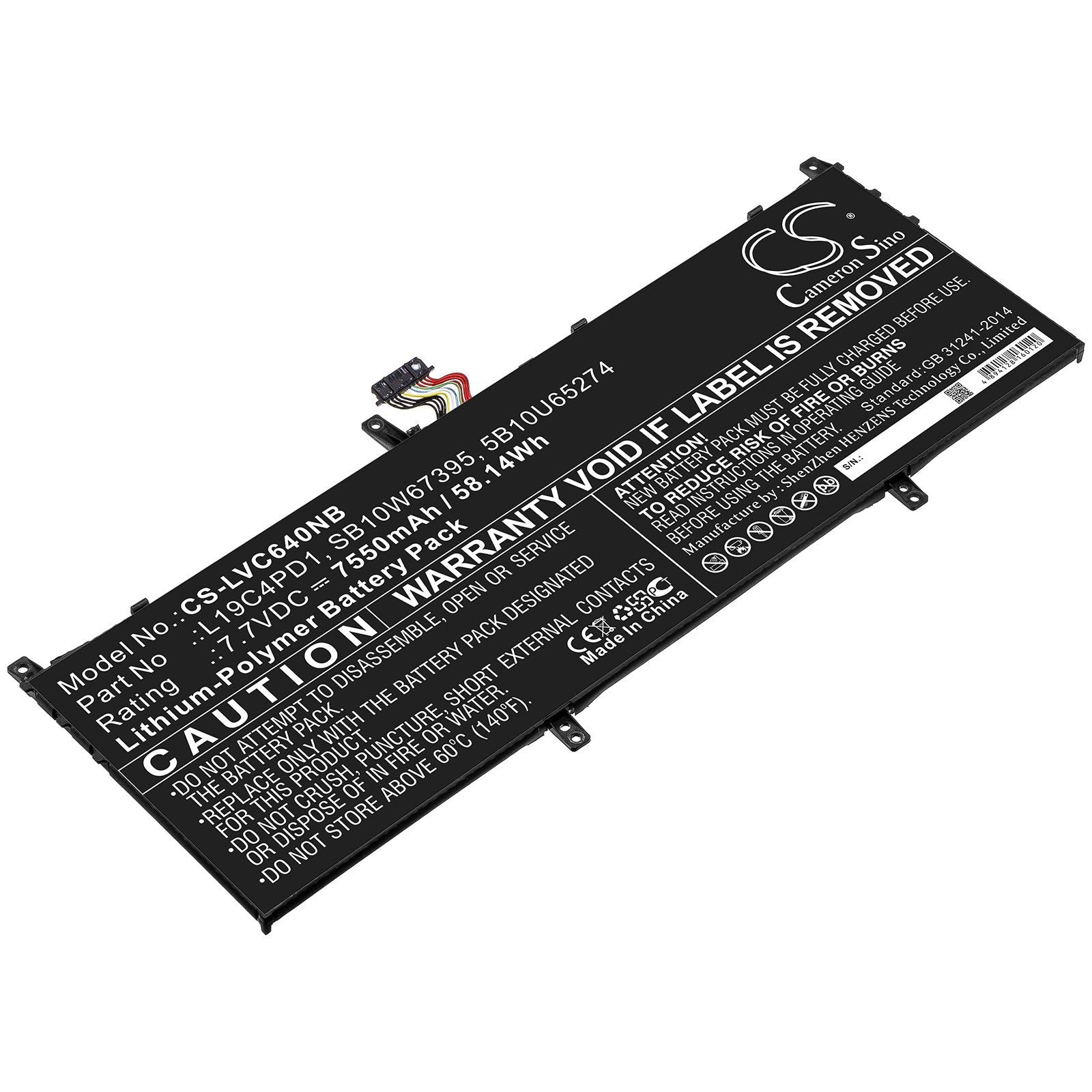 7550mAh Battery for Lenovo Yoga C640 13IML Laptop - 7.7V 58.14Wh - SB10W67395 Replacement Li-Polymer Battery