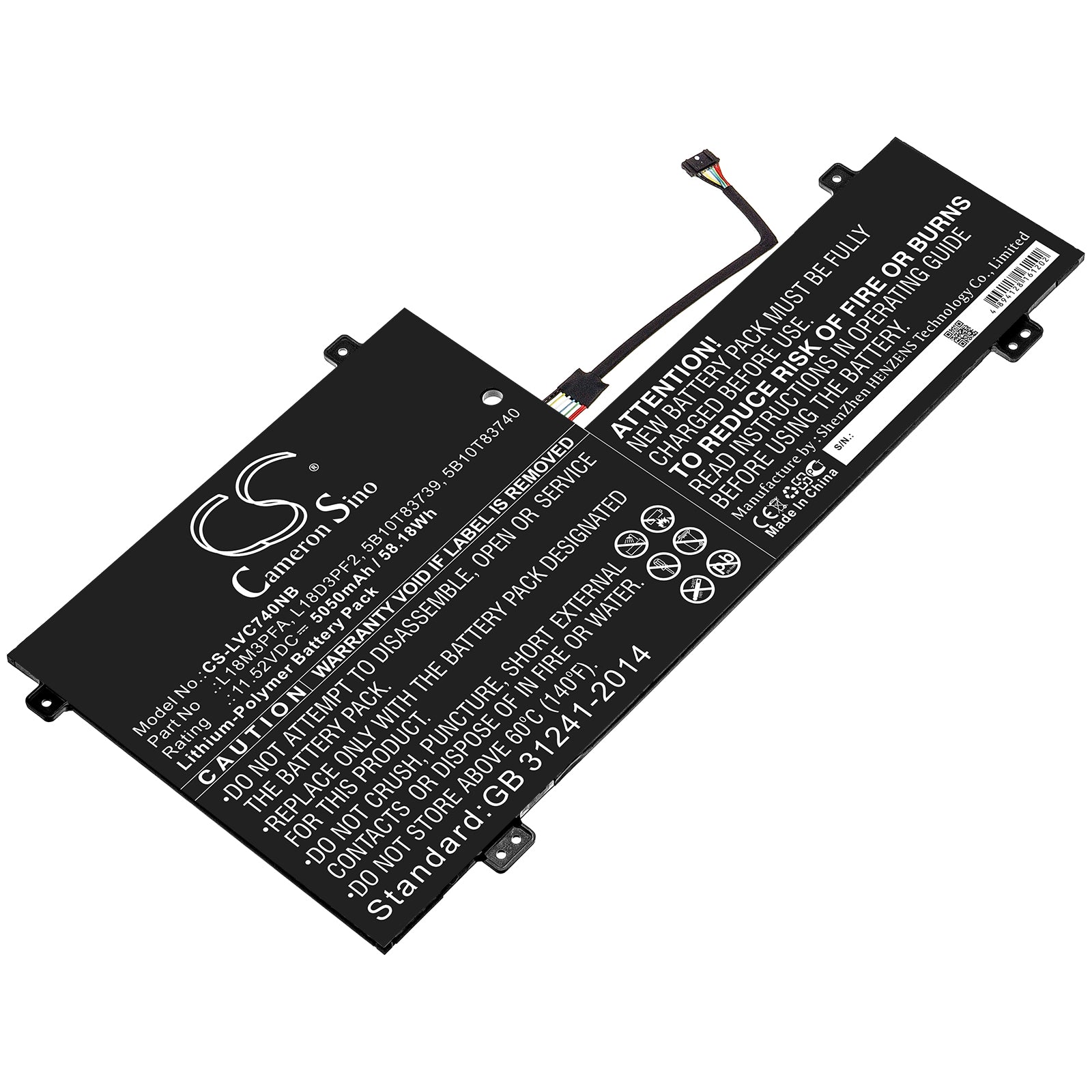 5050mAh Replacement Battery for Lenovo Yoga C740-15IML Laptop - 11.52V 58.18Wh - 5B10T83739, L18M3PFA