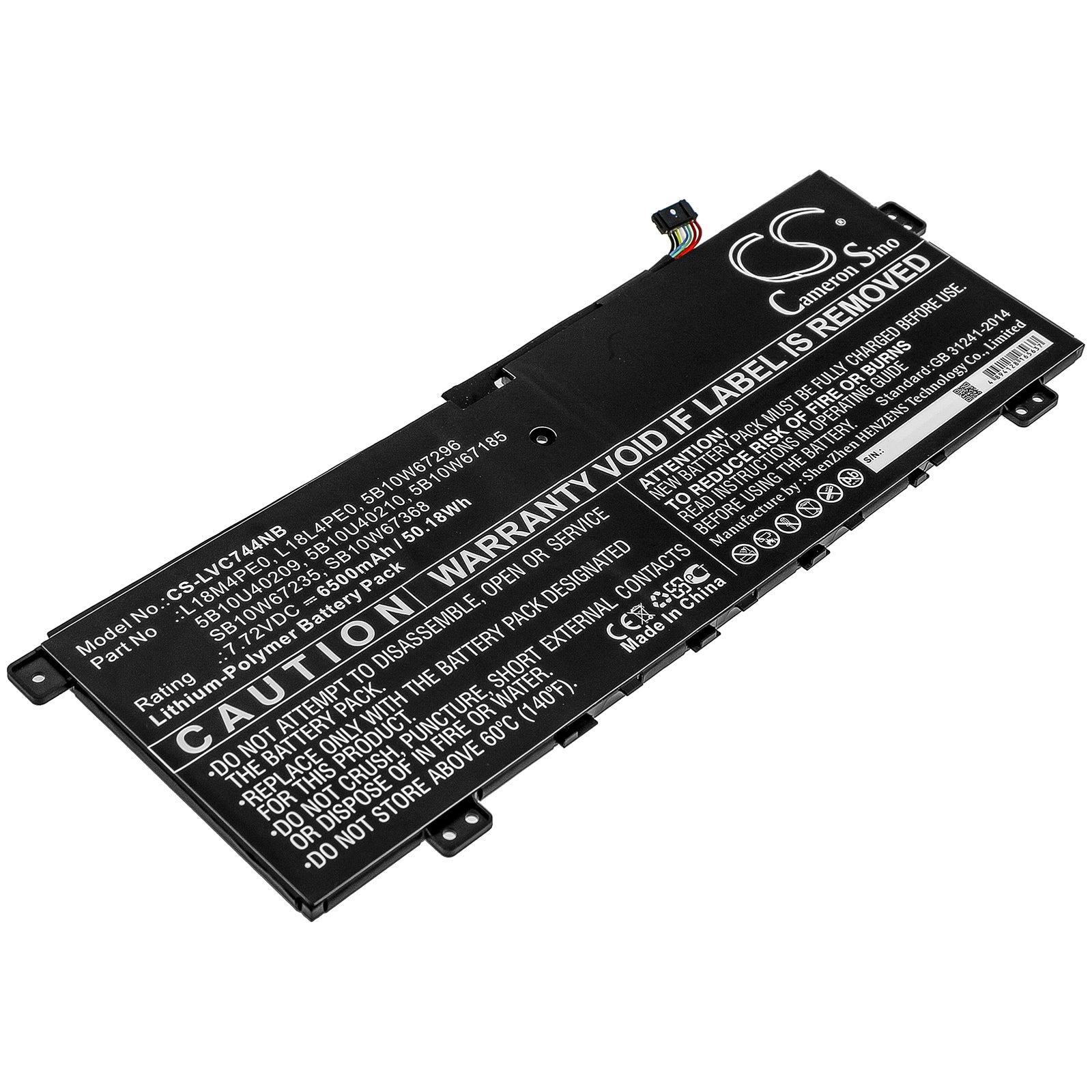 6500mAh Replacement Battery for Lenovo Yoga C740-14IML Laptop - 50.18Wh, 7.72V Li-Polymer