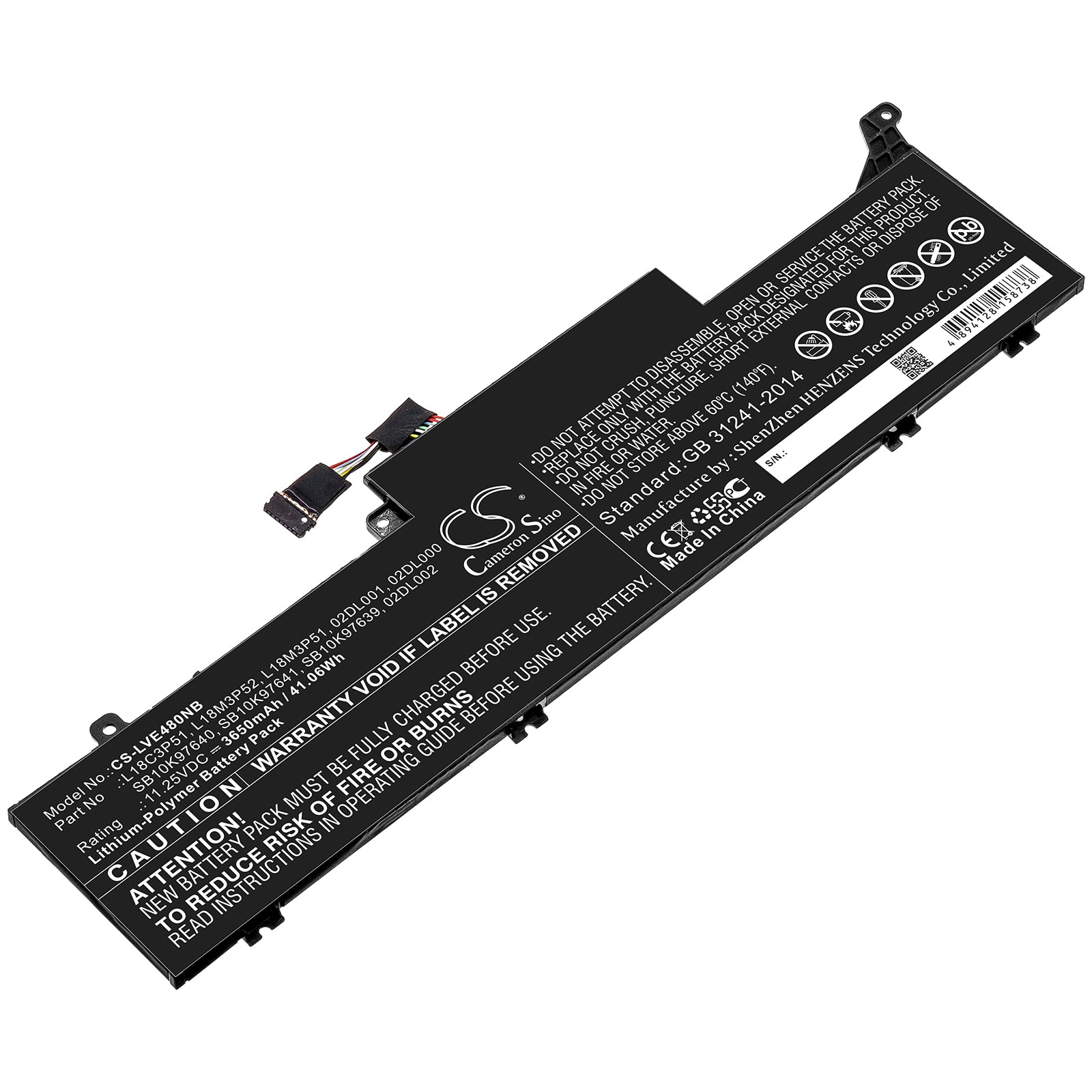 Lenovo ThinkPad E480S E490S Laptop Battery - 41.06Wh 3650mAh - Replacement - L18M3P52, 02DL001